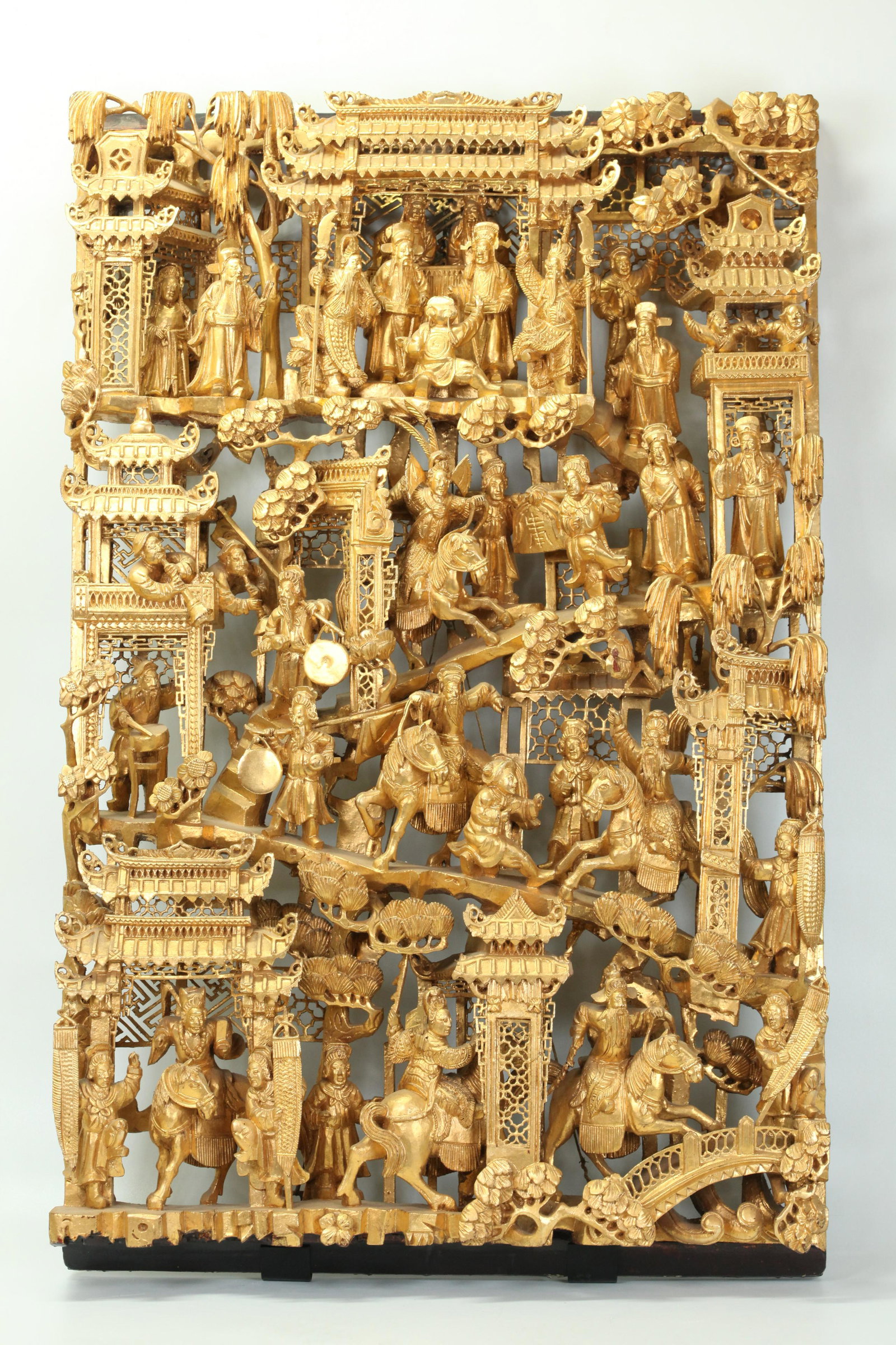 Large Chinese Carved Gold Lacquer Parade Panel (1 of 5)