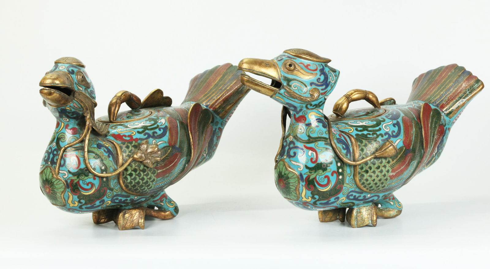 Pr Chinese Bronze Cloisonne Duck Incense Burners (1 of 6)
