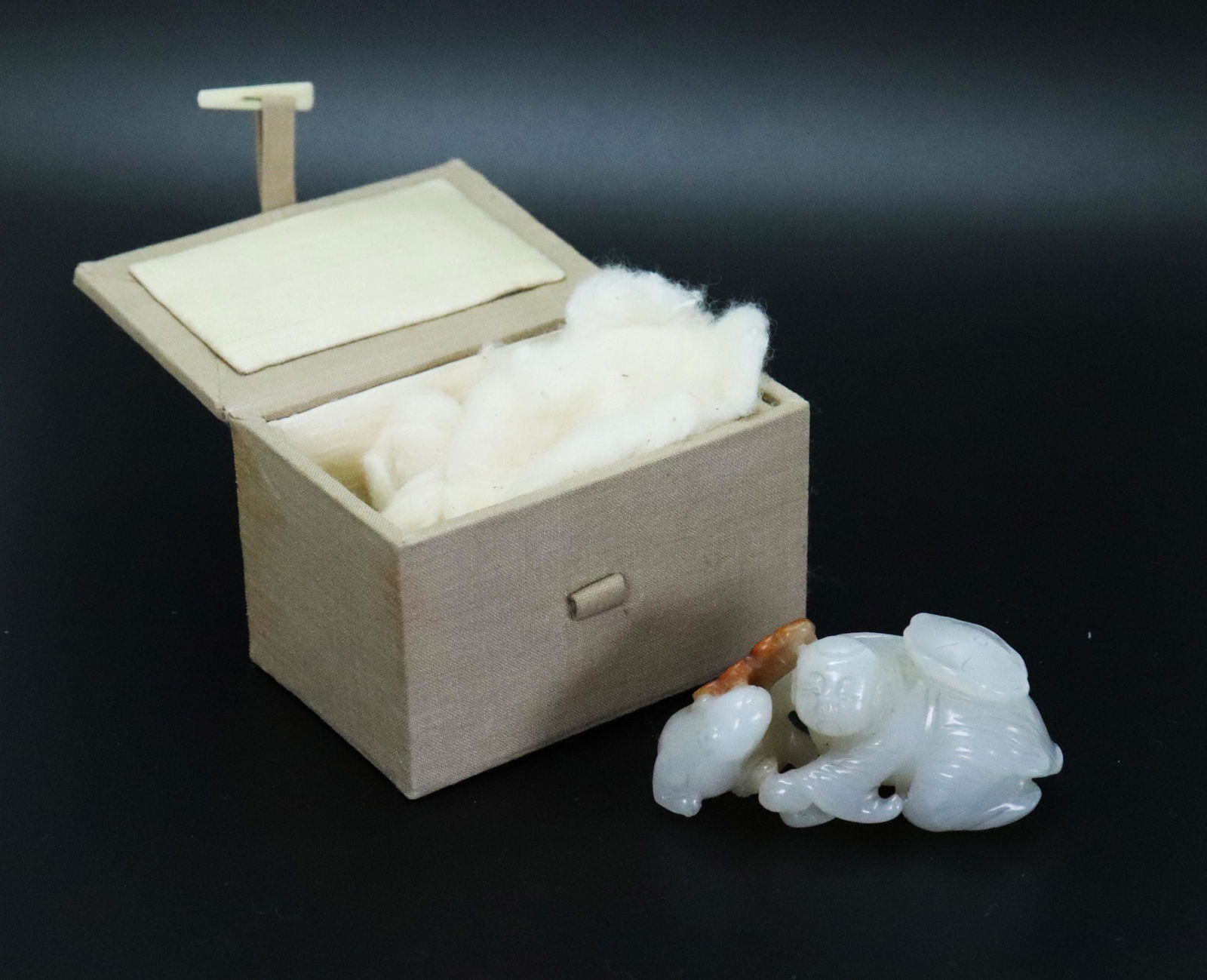 Chinese White Jade Boy Cat & Butterfly in Russet (1 of 7)