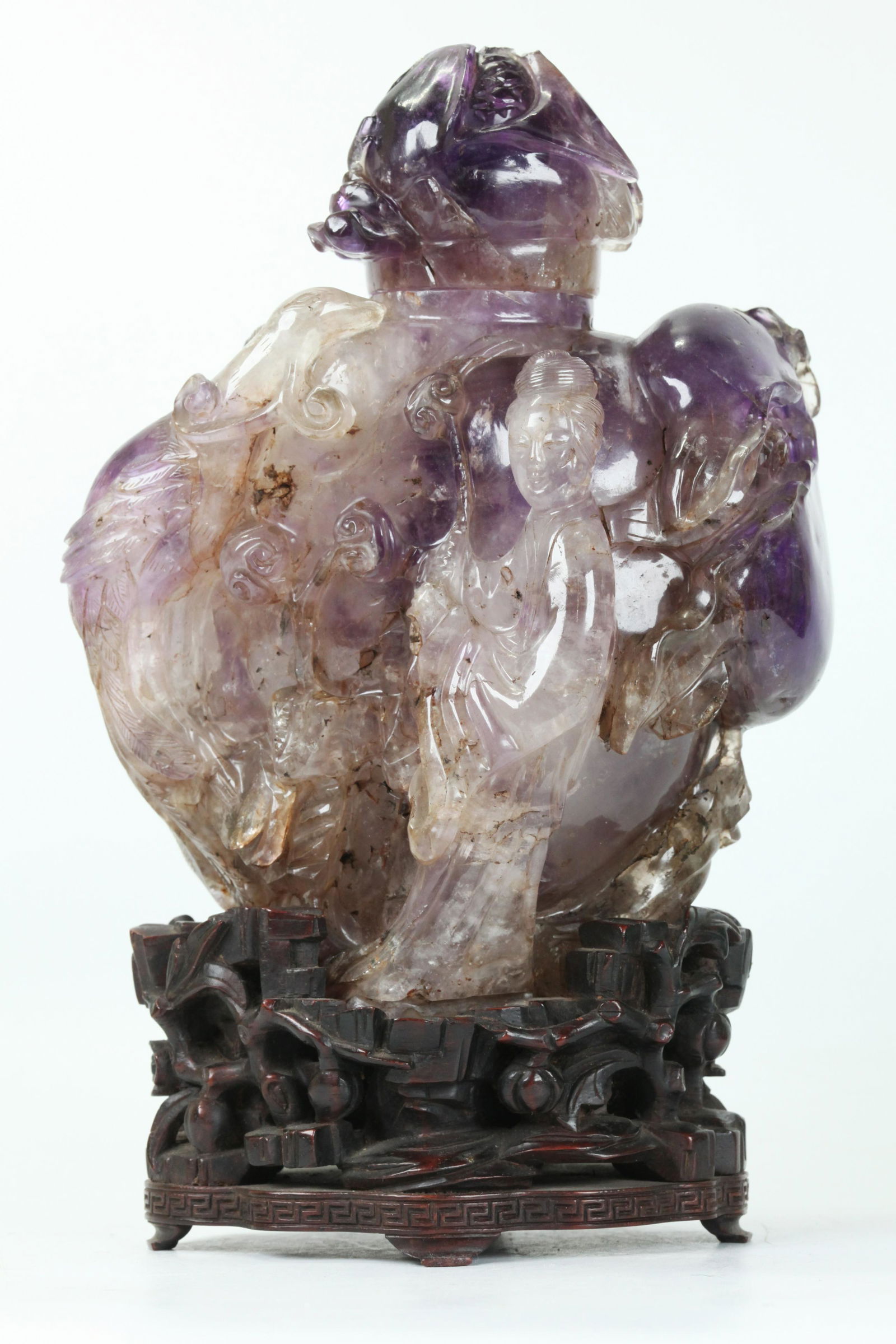Lg Chinese 19th C Carved Amethyst Crystal & Stand (1 of 5)