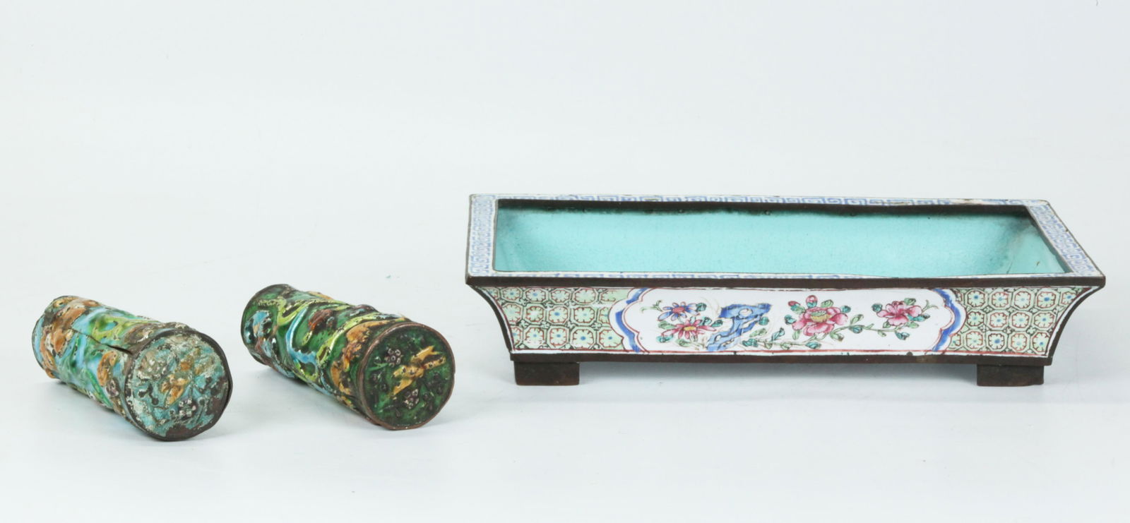 Chinese 18th C Canton Enamel Planter; 2 Handles (1 of 5)
