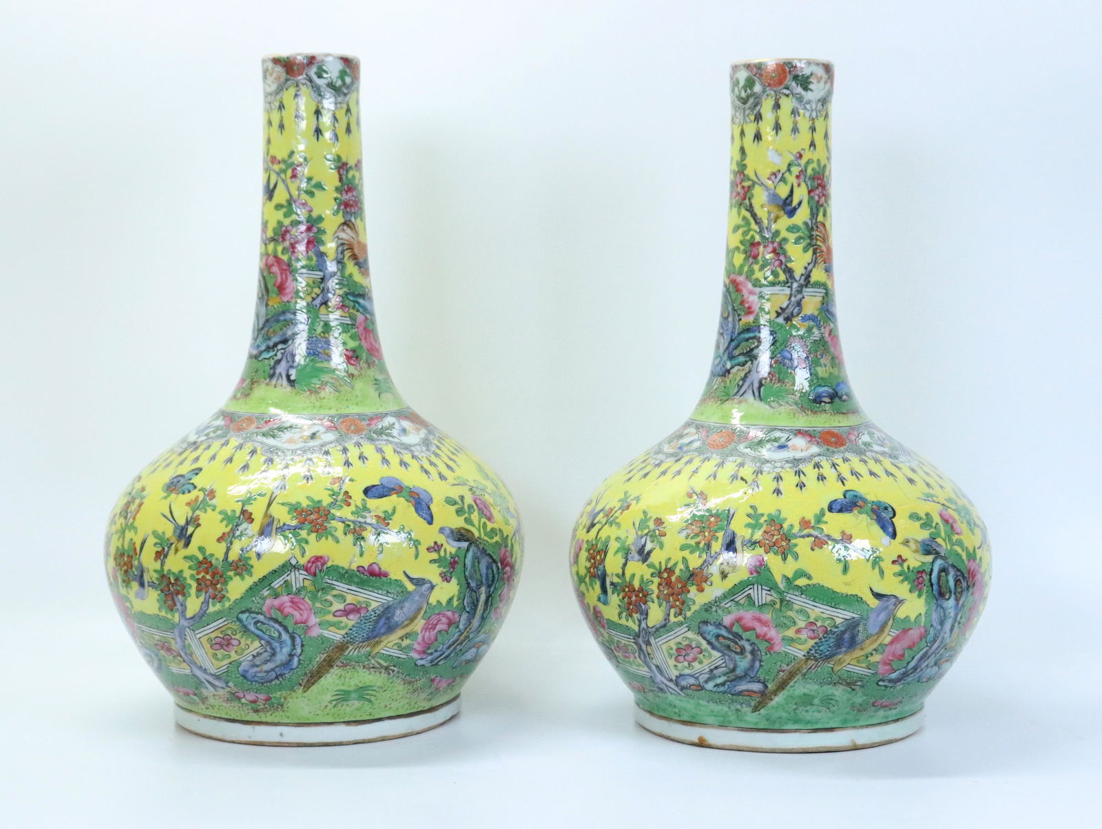 Pr Chinese Famille Rose & Yellow Porcelain Vases (1 of 9)