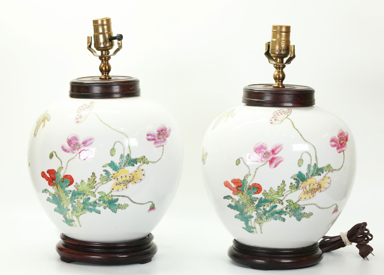 Large Pair Chinese Porcelain "Poppy" Jars (1 of 5)