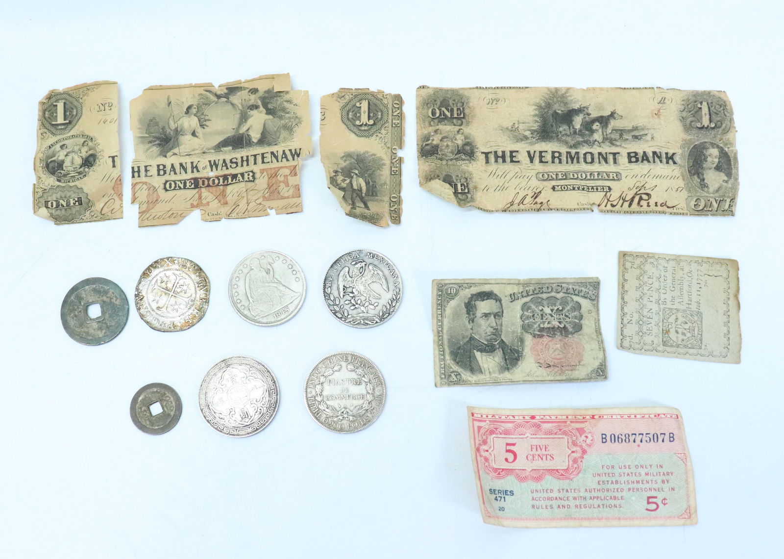 Group 7 Coins; 5 Paper Money (1 of 5)