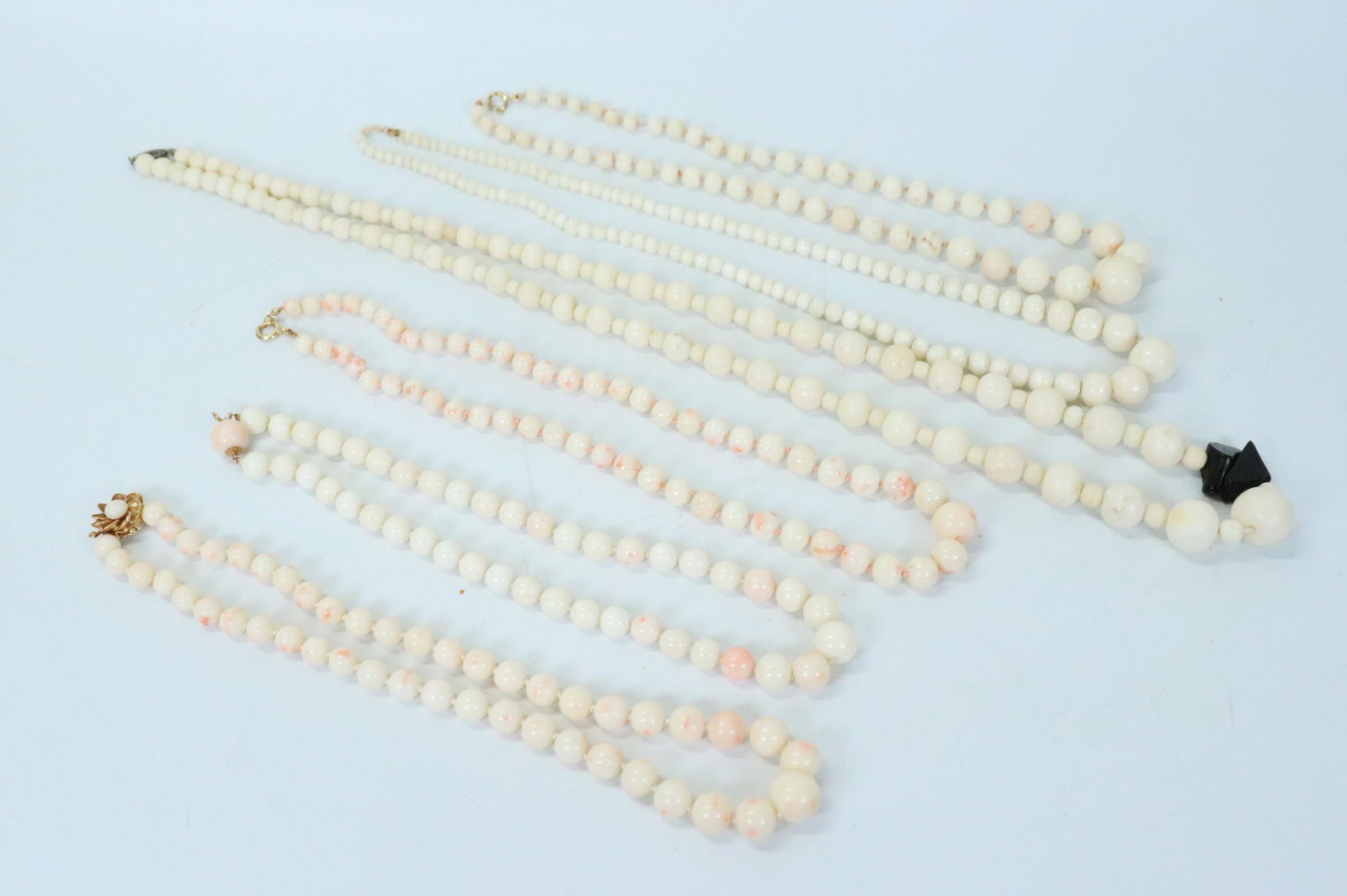 2 White Coral & 4 Angel Skin Bead Necklaces; 320G (1 of 6)