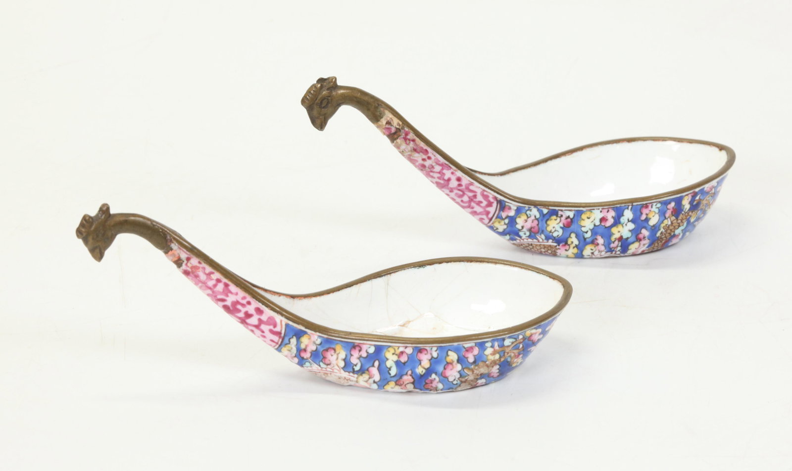 Pr Chinese 18th C Canton Enamel & Bronze Spoons (1 of 6)