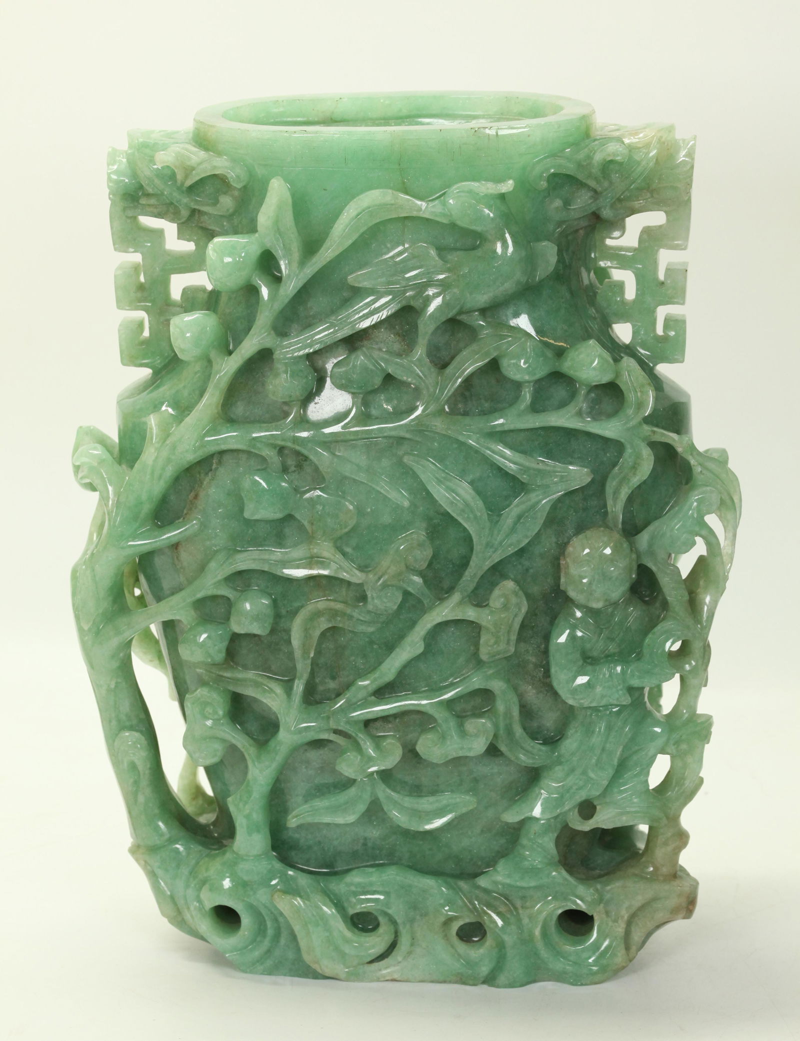 Large Chinese Carved Green Chrysoprase Vase (1 of 7)