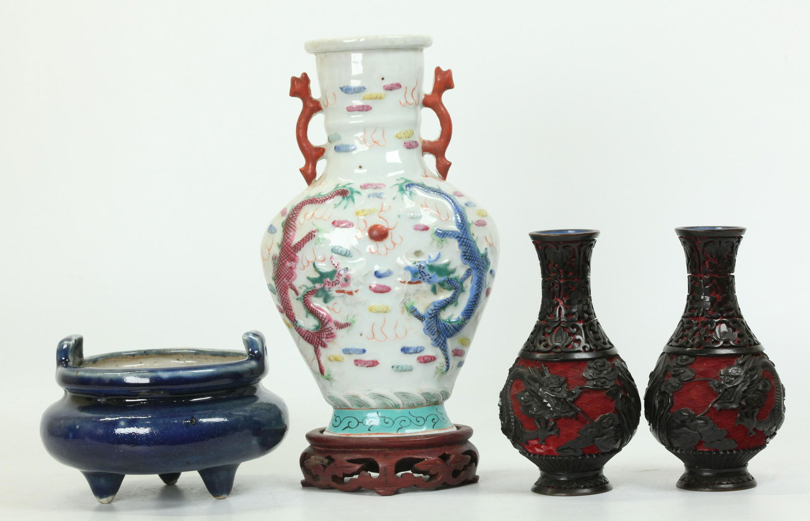 2 Chinese Porcelains Vase & Censer; Pr Lacquer (1 of 6)