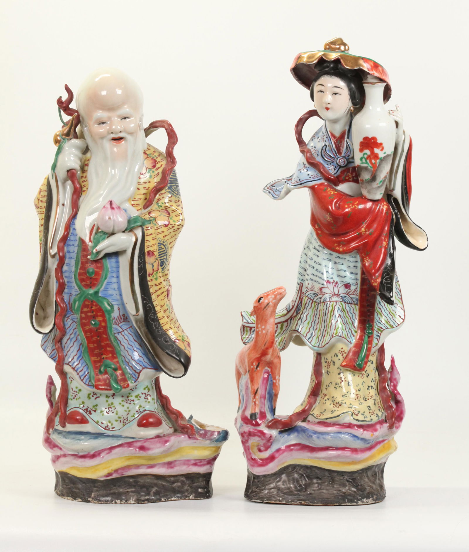 2 Chinese Standing Immortals Enameled Porcelain (1 of 6)