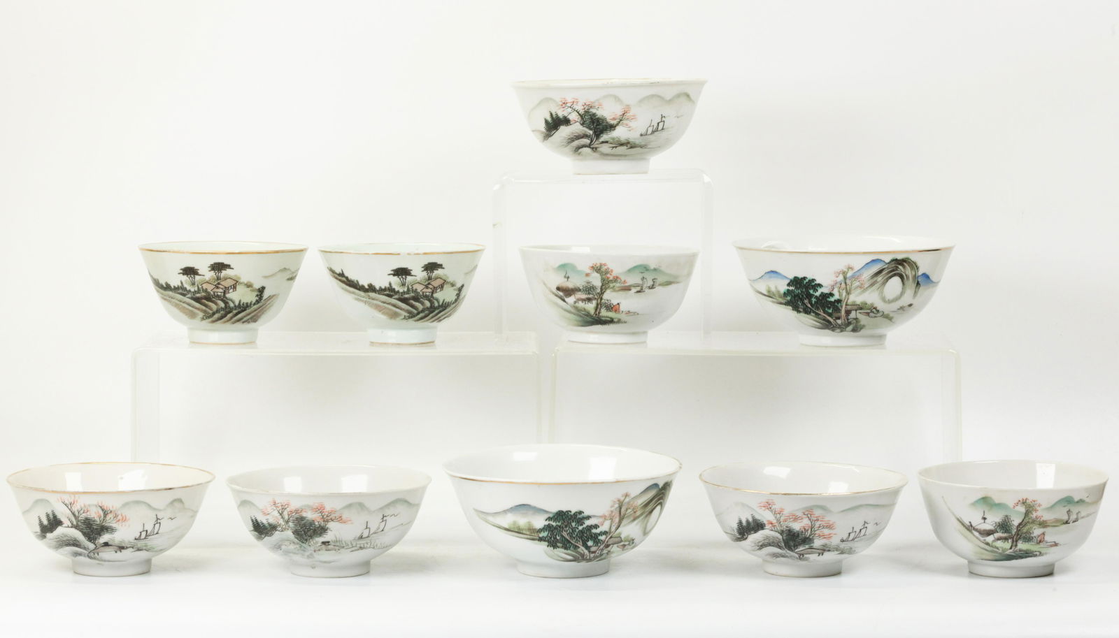 10 Chinese Porcelain Bowls Enamel Landscapes (1 of 6)