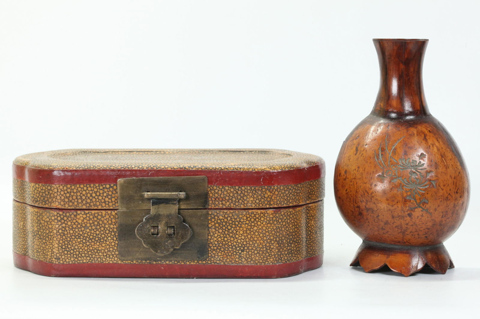 Chinese Shagreen Covered Box; Gourd Wall Vase (1 of 6)