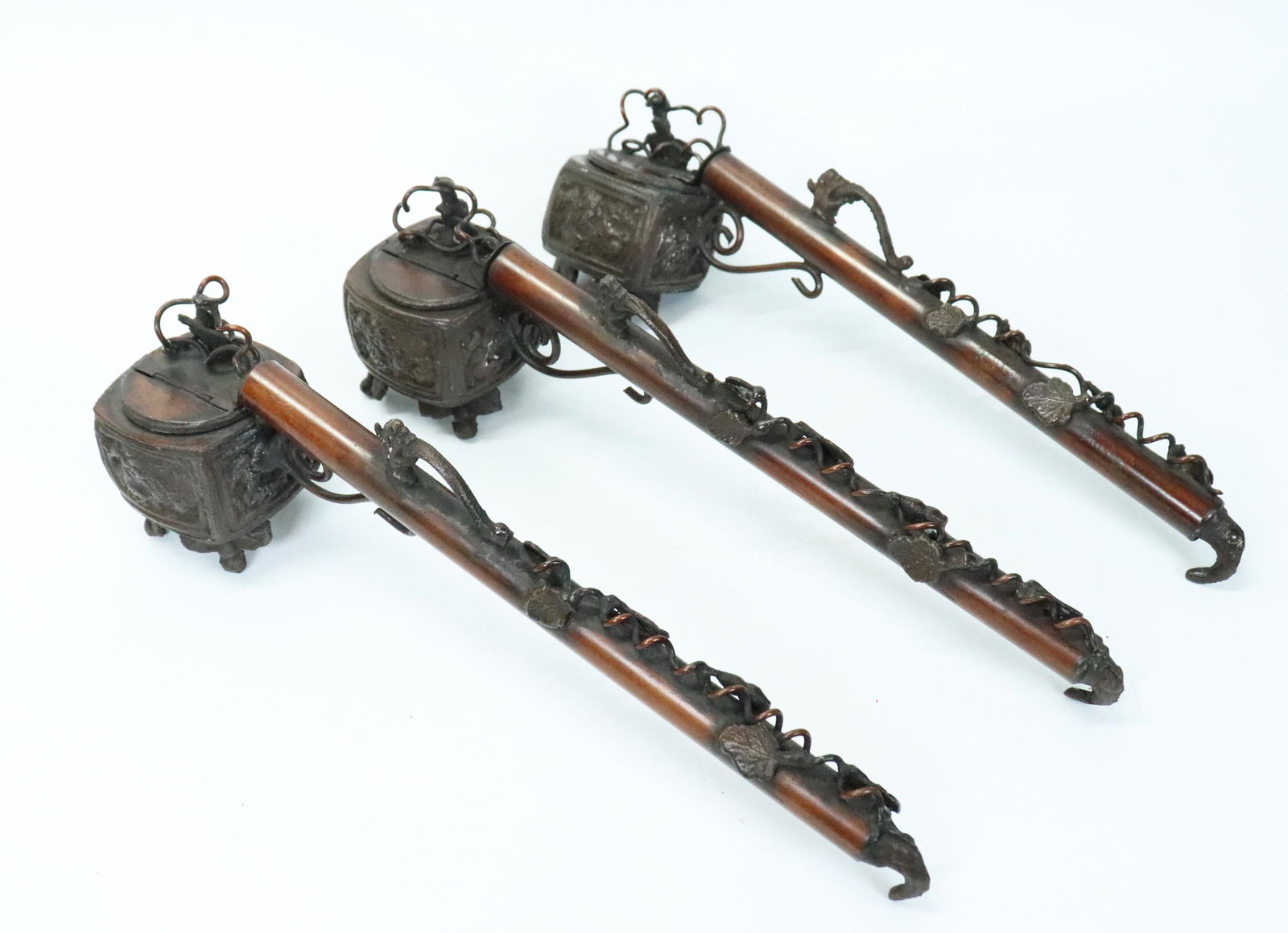 3 Japanese Bronze Traveling Ink & Brush Pots (1 of 7)