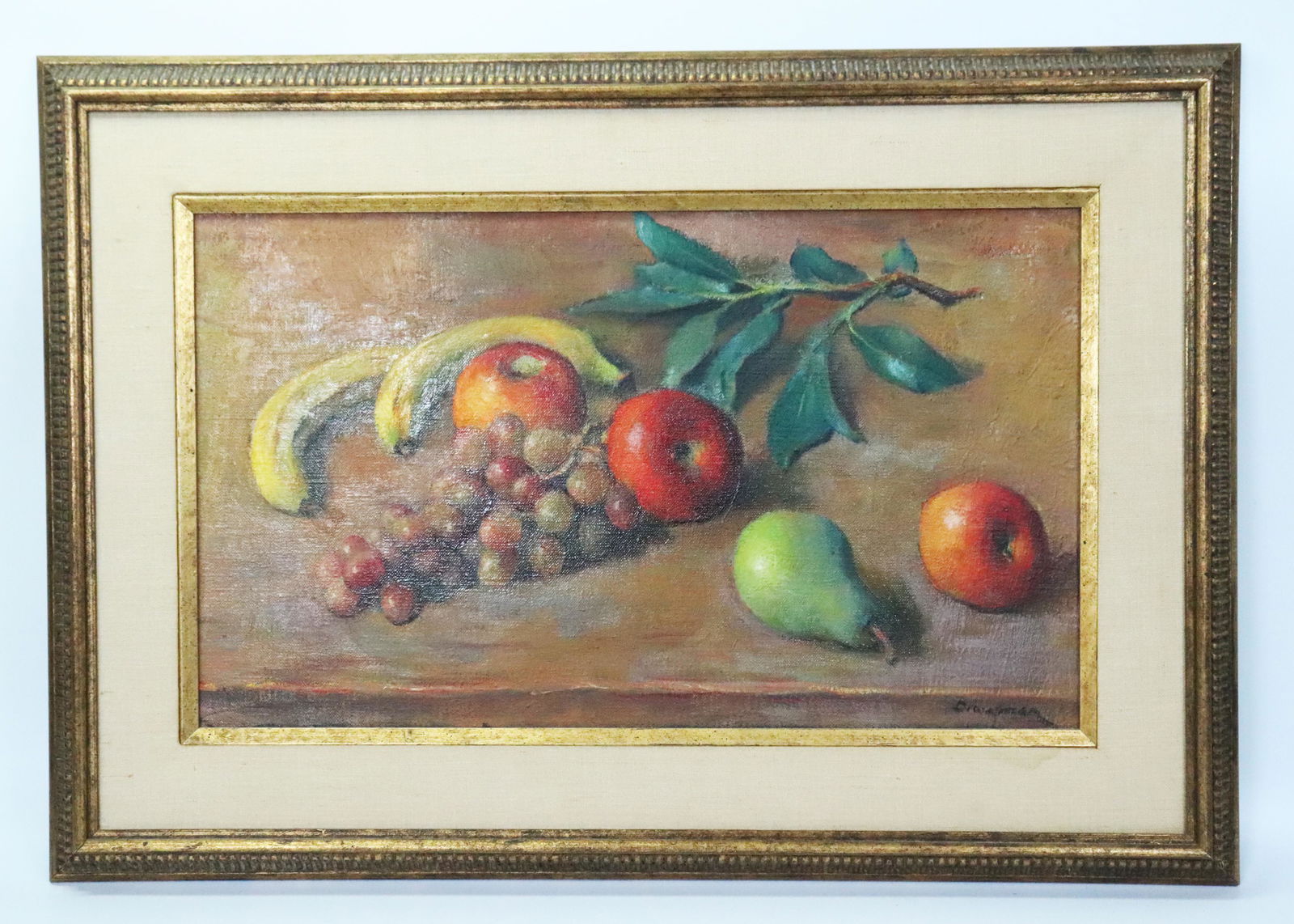 Robert Brackman; Oil Canvas, Fruit Still Life #108: Robert Brackman (Connecticut, 1898 - 1980); Oil on canvas on stretcher, framed "Still Life with Fruit #108" signed to lower right with name and Noank Connecticut address to verso of canvas. Height of