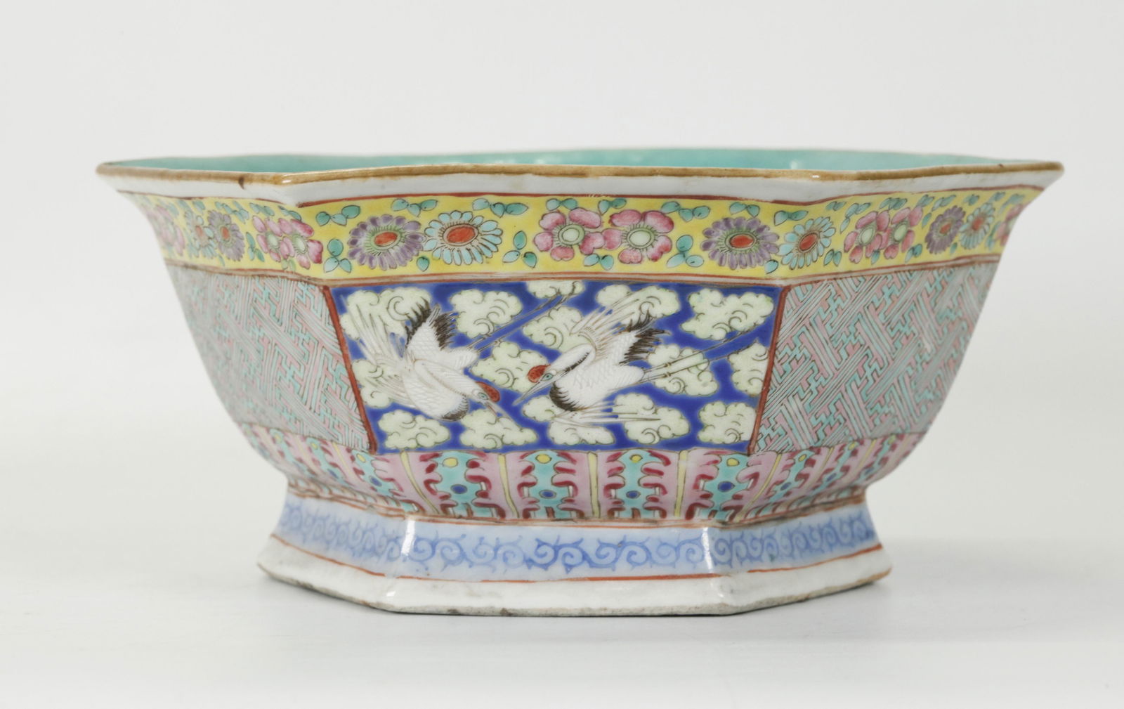 Chinese 19th C Enameled Porcelain Hexagonal Bowl (1 of 5)