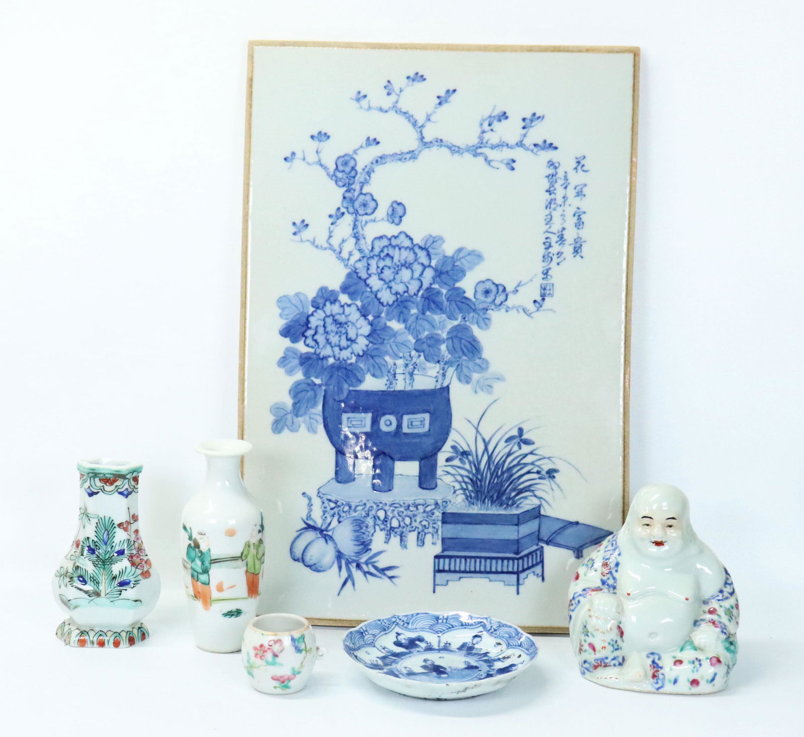 6 Chinese Porcelains; 2 Blue & White 4 Enameled (1 of 9)