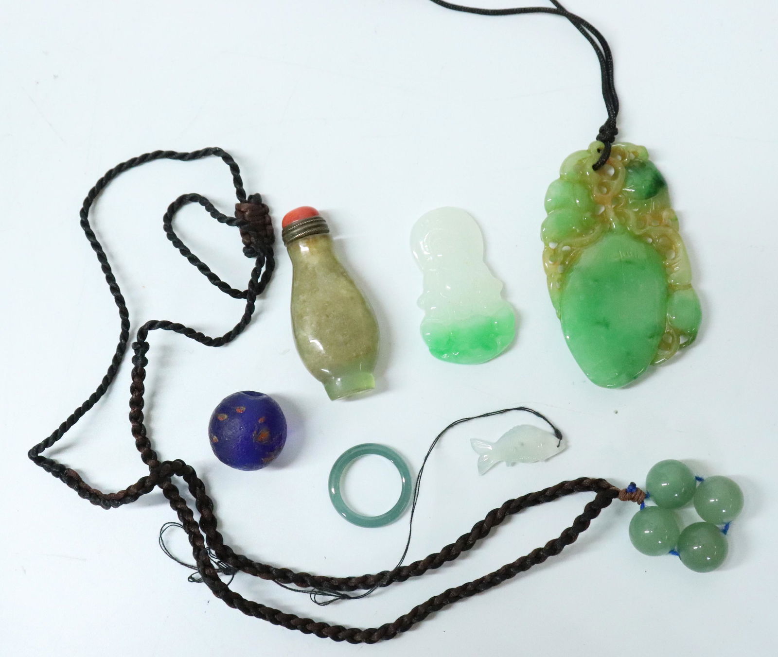 Chinese Green Jadeite Pendant, 9 Miniature Group (1 of 9)