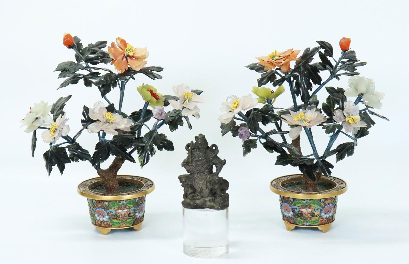 Chinese Solid Bronze Guandi; Pair Jade Trees (1 of 8)