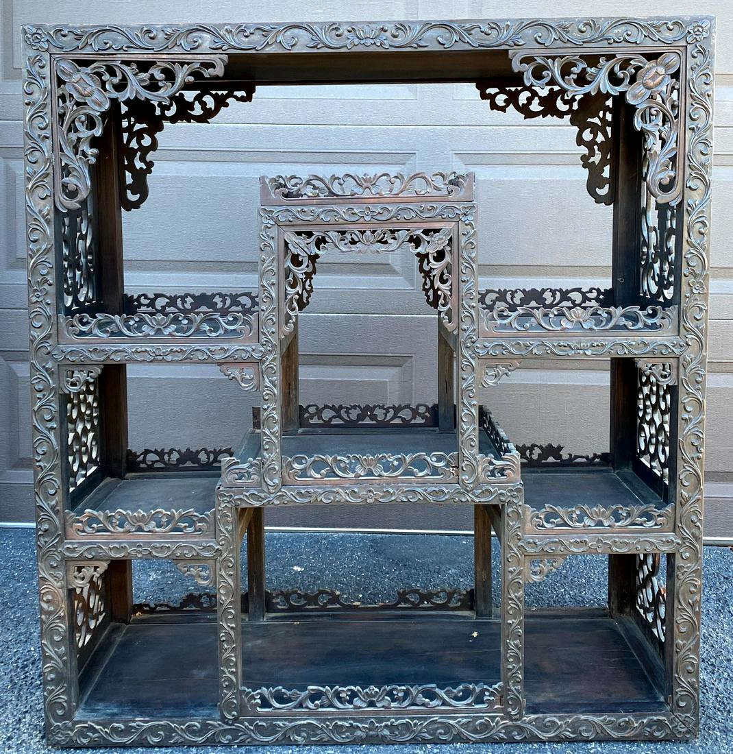 Chinese 19th C Carved Hard Wood Platform Case (1 of 9)