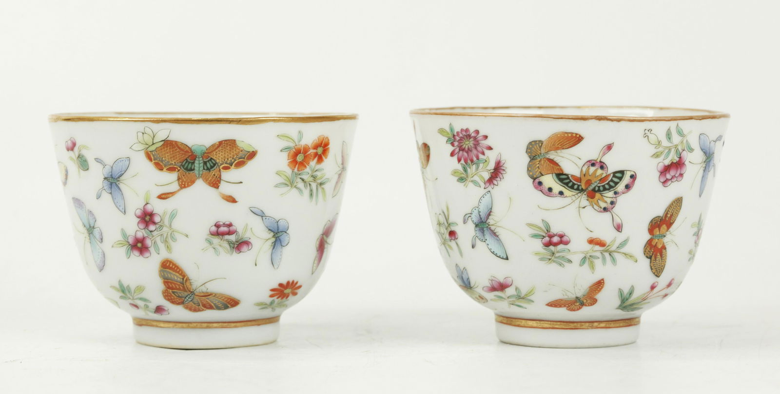 Pair Chinese 19 C Porcelain Butterfly Tea Cups (1 of 6)