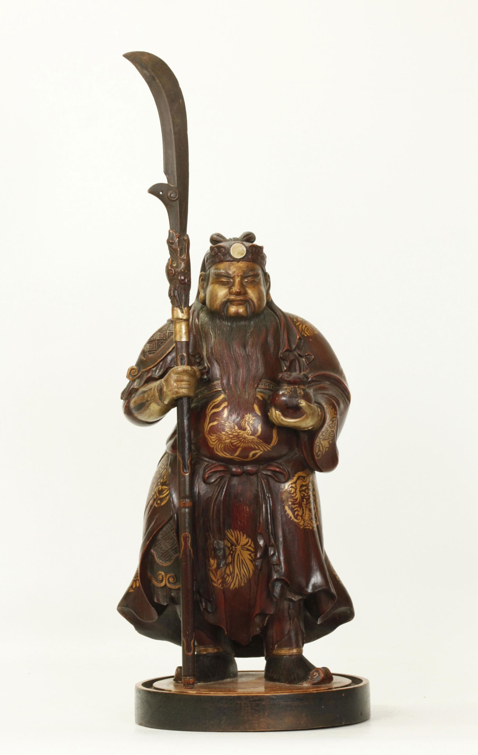 Japanese Carved Wood Gold Lacquer Guandi Figure (1 of 6)