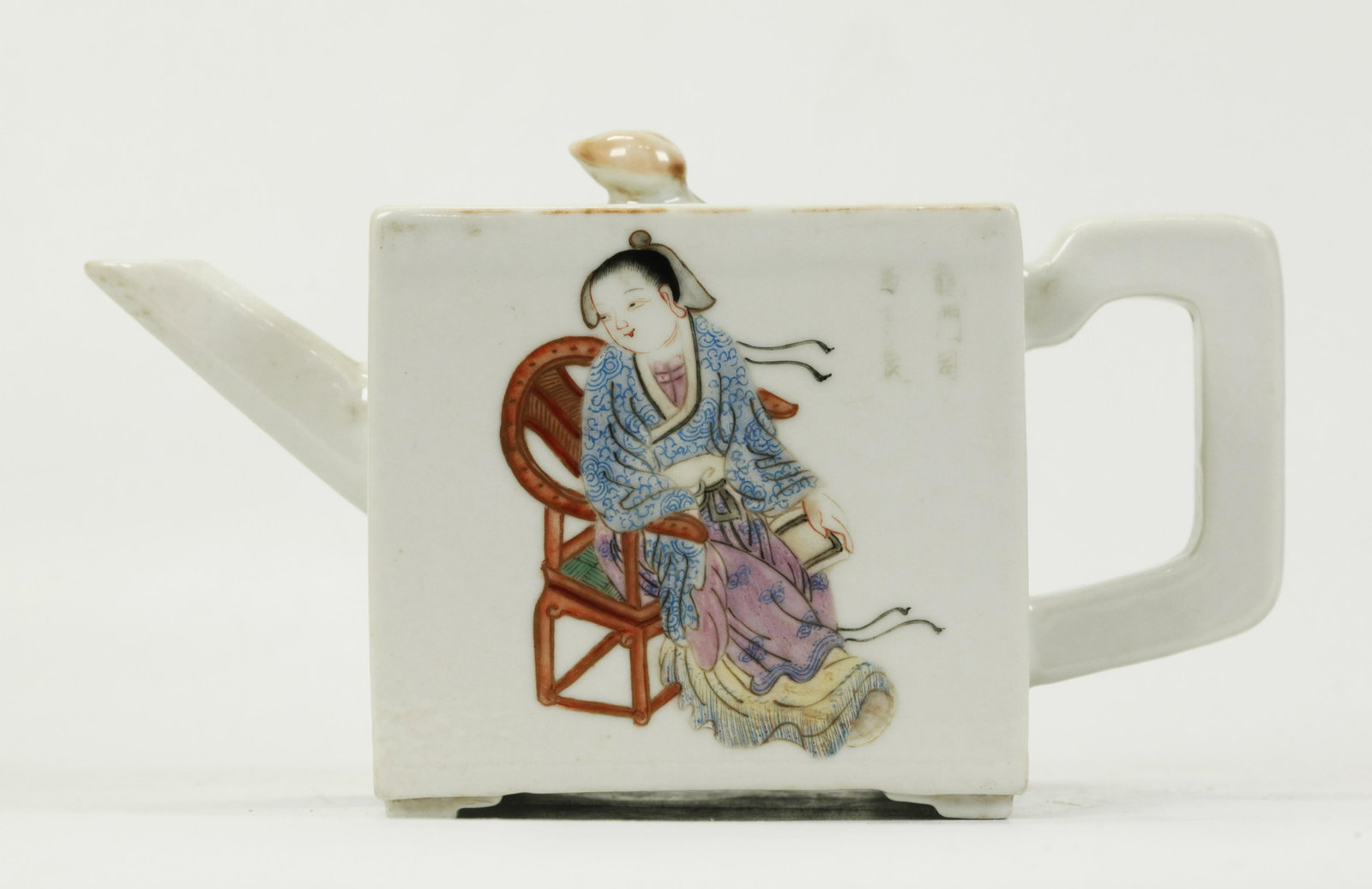 Good Chinese 19th C Cubic Porcelain Teapot (1 of 6)