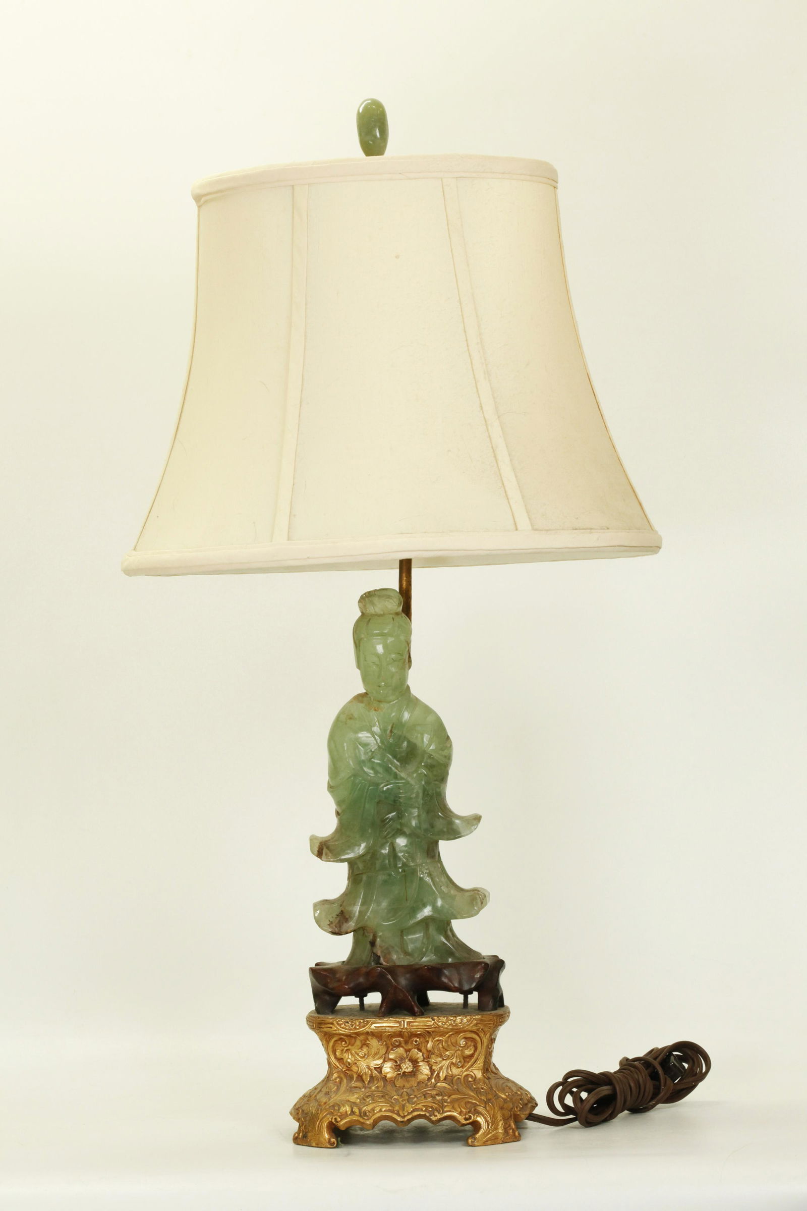Chinese Carved Green Flourite Crystal Lady; Lamp (1 of 6)