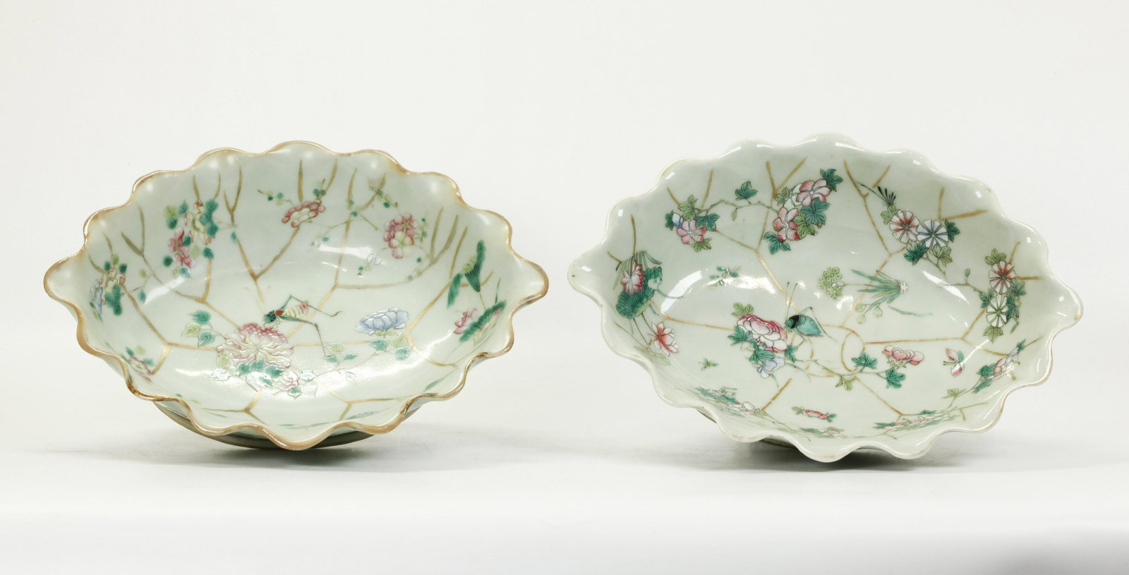 Pr Chinese 19 C Celadon Porcelain Lotus Leaf Bowls (1 of 7)