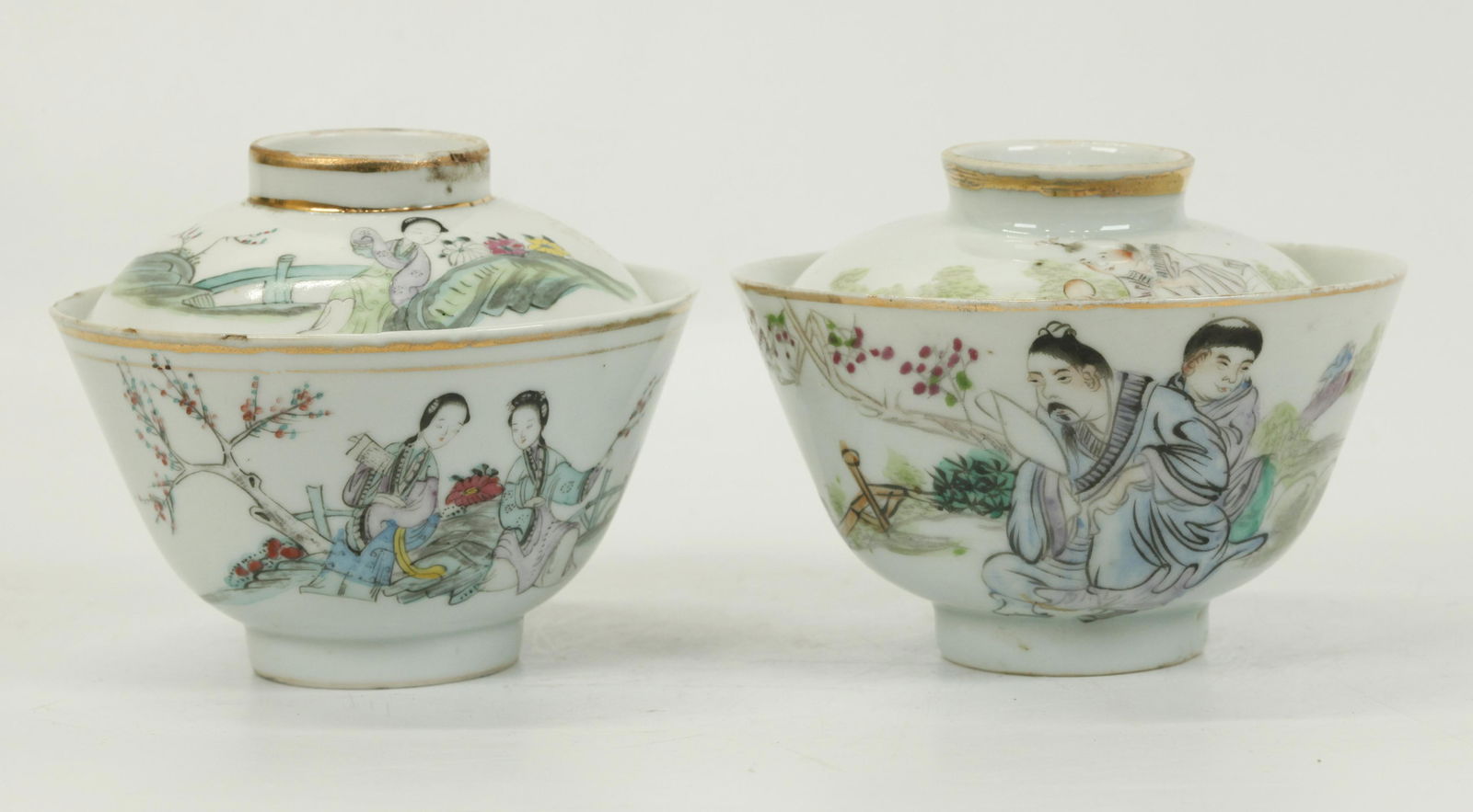 2 Chinese Enameled Porcelain Teabowls & Covers (1 of 6)