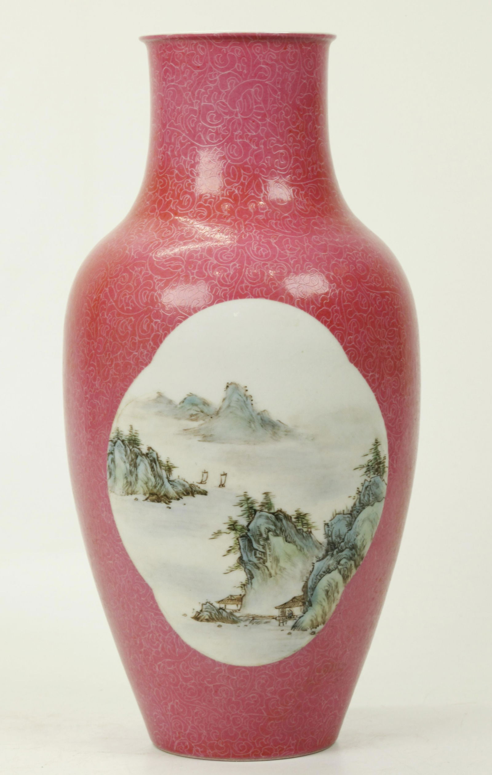 Chinese Enamel Landscape Vase Ruby Ground (1 of 5)