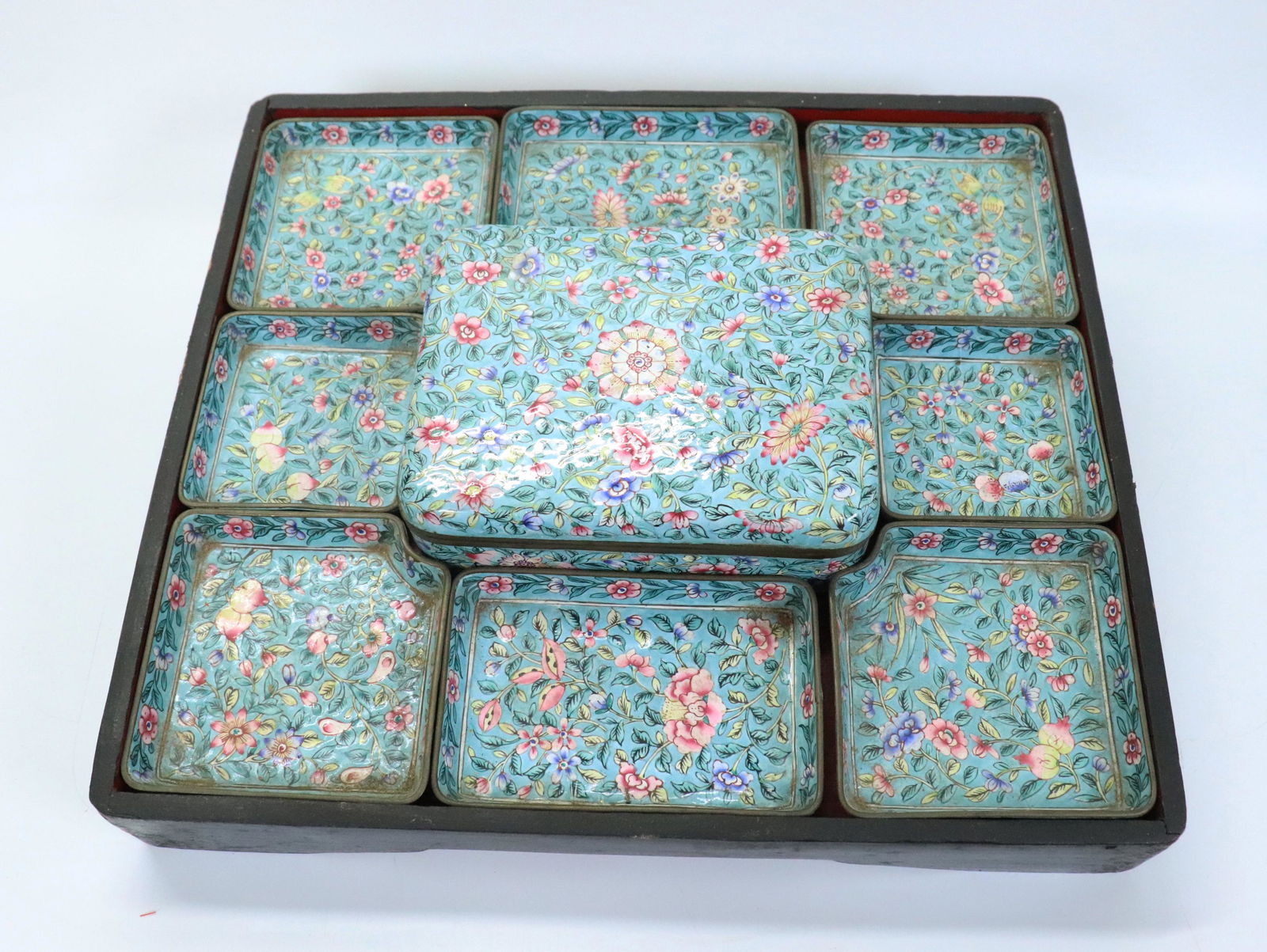 Chinese Canton Enamel & Bronze Plate Set & Tray (1 of 6)