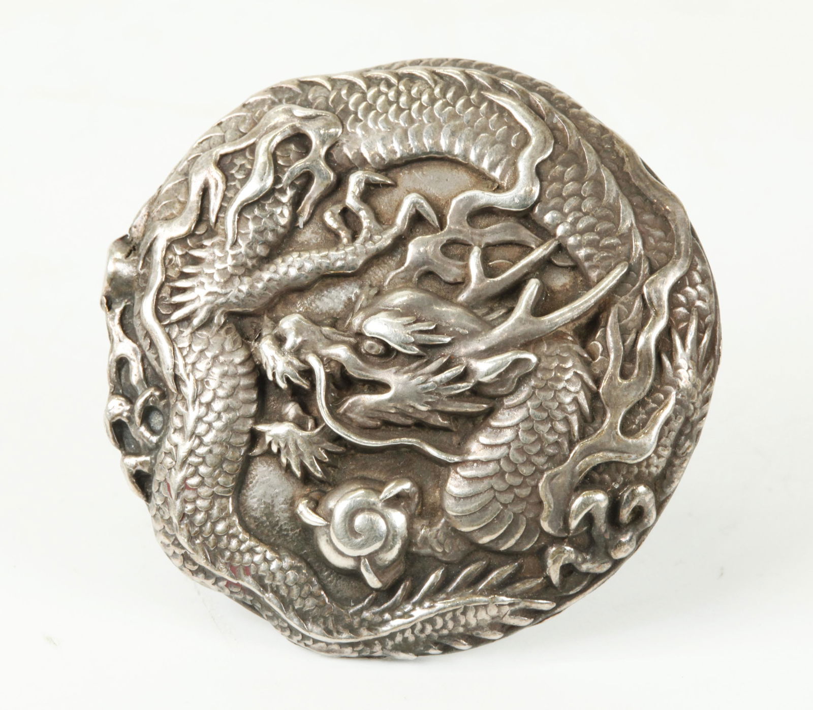 Japanese Silver Dragon Round Pin (1 of 4)