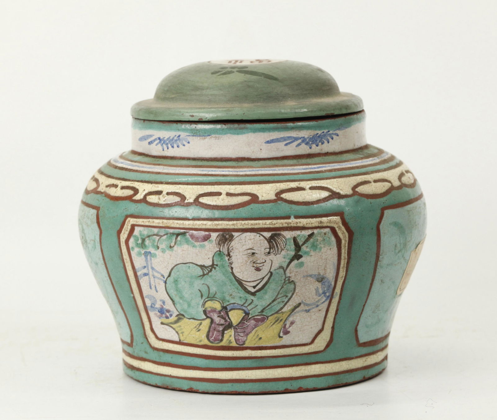 Chinese 19th C Enameled Yixing Tea Caddie; Cover (1 of 5)