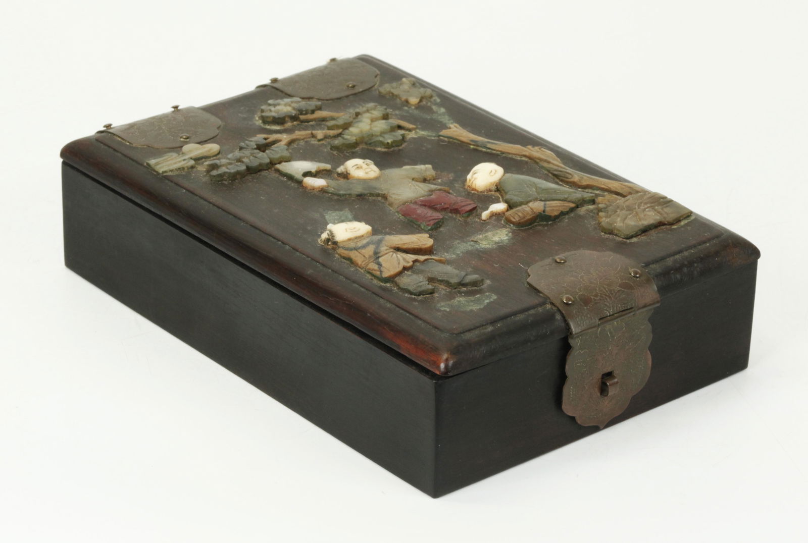 Chinese Hinged Hard Wood Mirror Box (1 of 4)