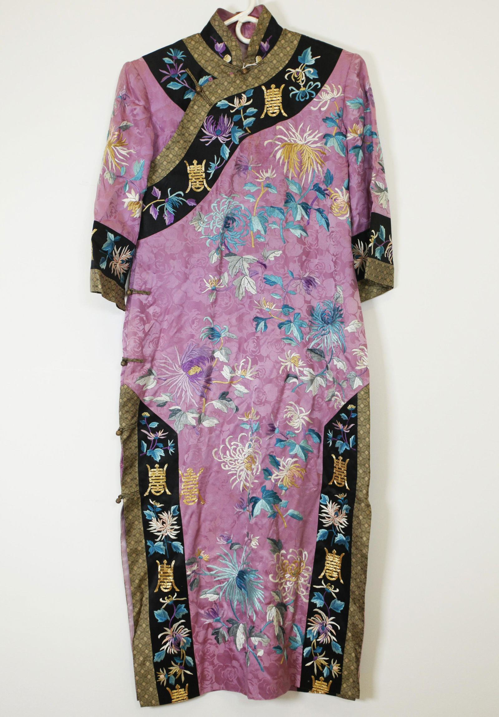 Chinese Late Qing Lavender Silk Damask Robe (1 of 9)
