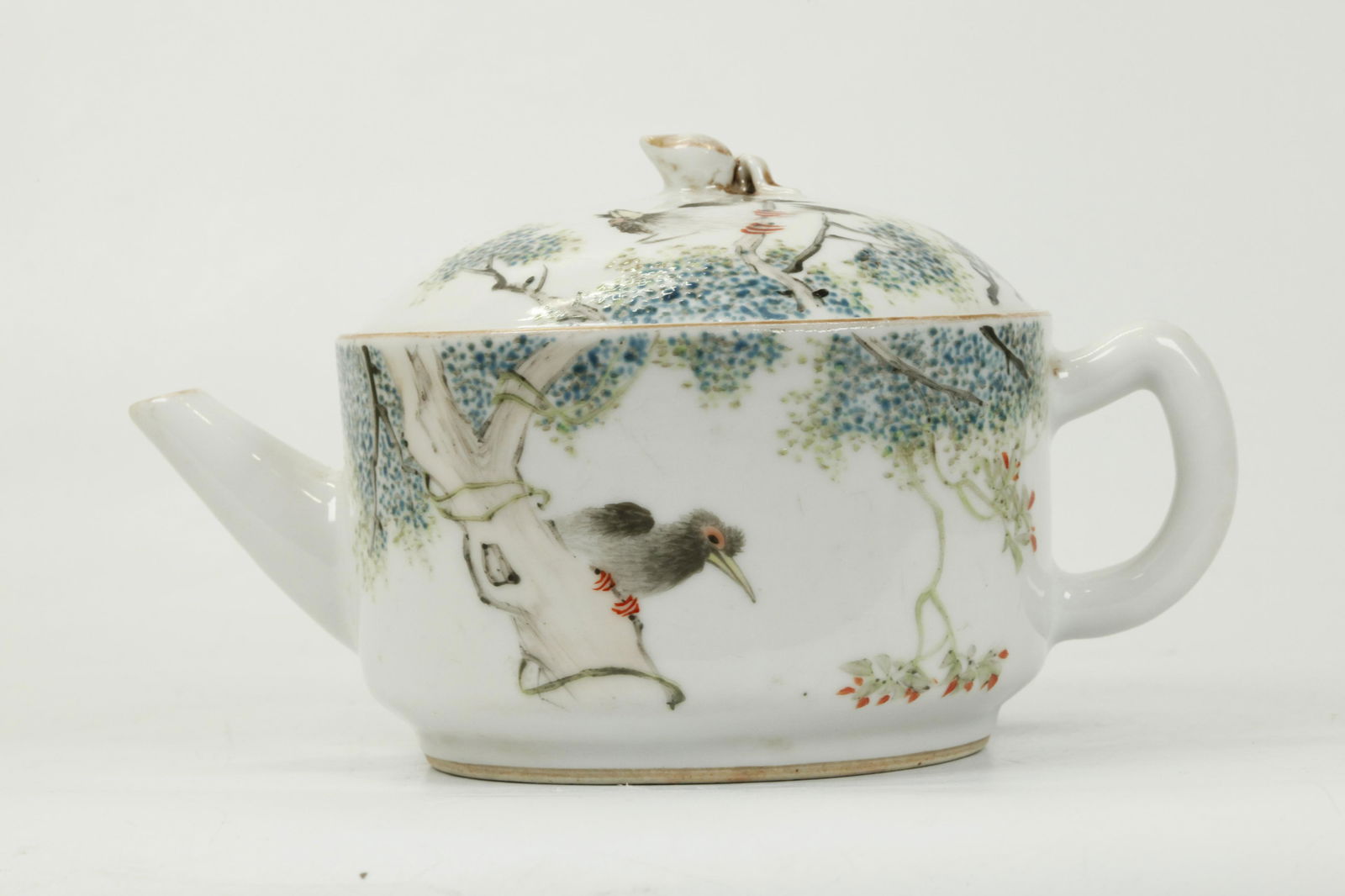 Chinese 19th C Wide Mouth Porcelain Teapot (1 of 5)
