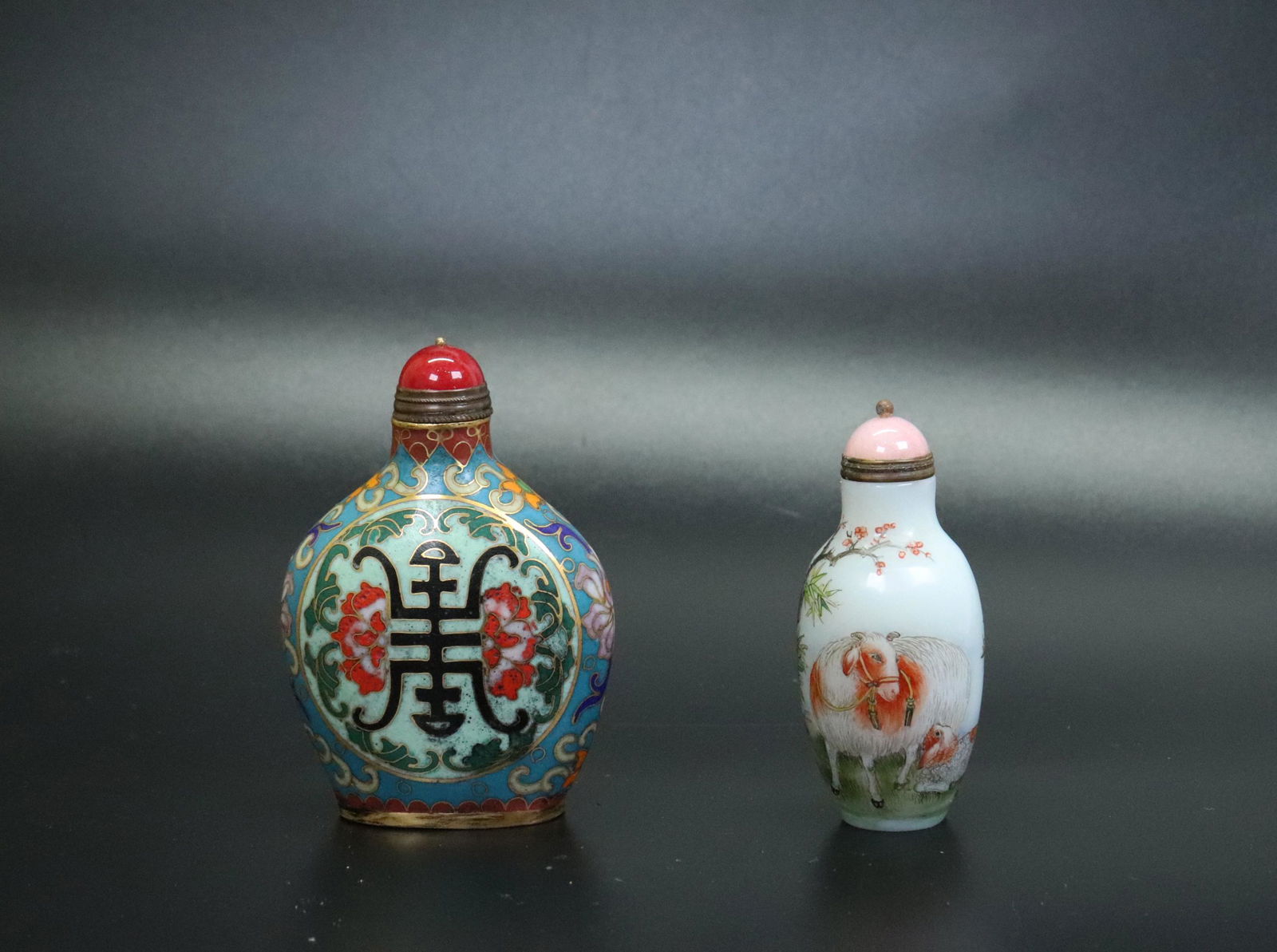Fine Chinese Enameled Glass San Yang Snuff Bottle (1 of 6)