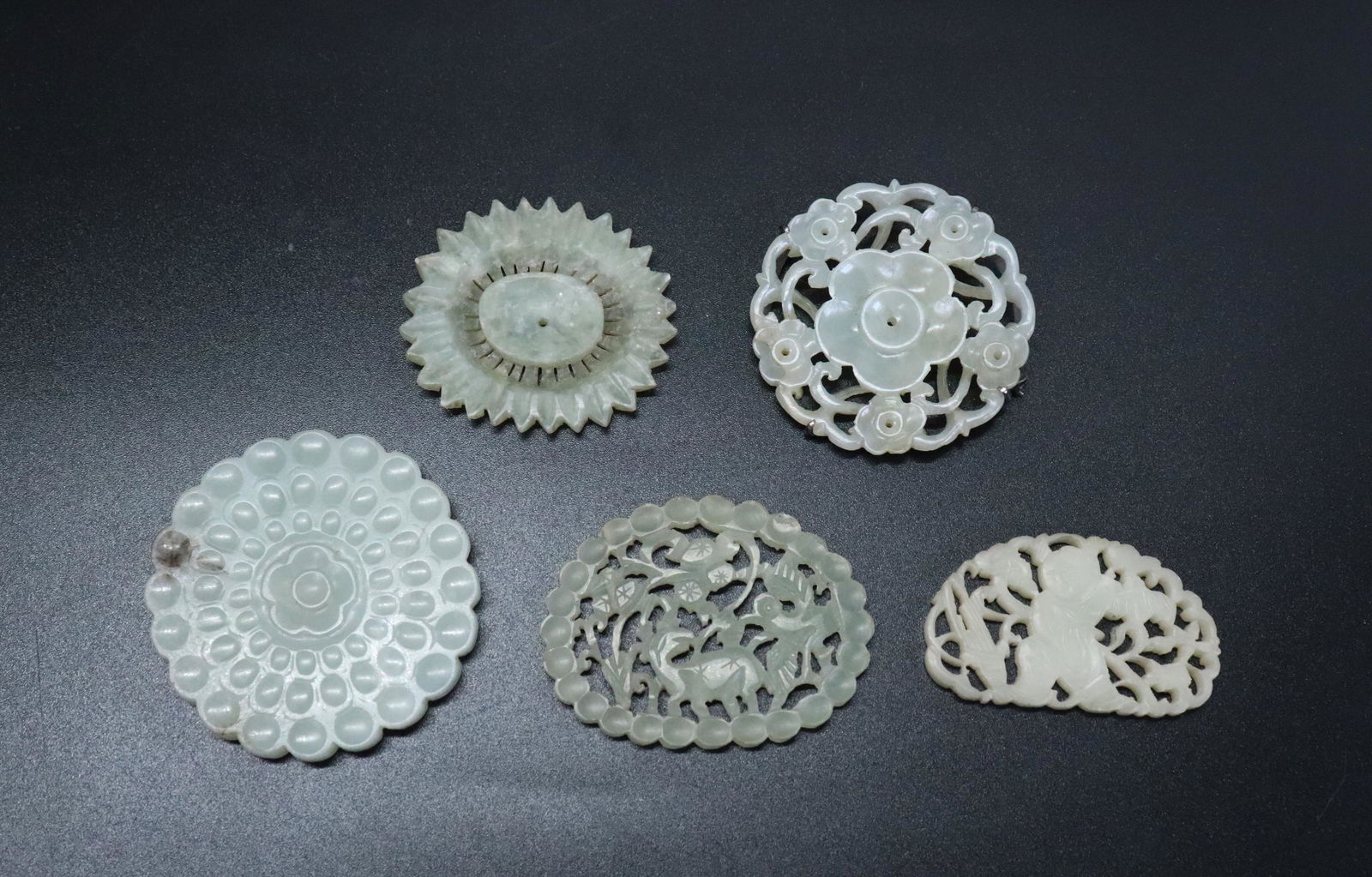 3 Chinese Ming/Qing Jade Flowers; 2 Plaques (1 of 5)