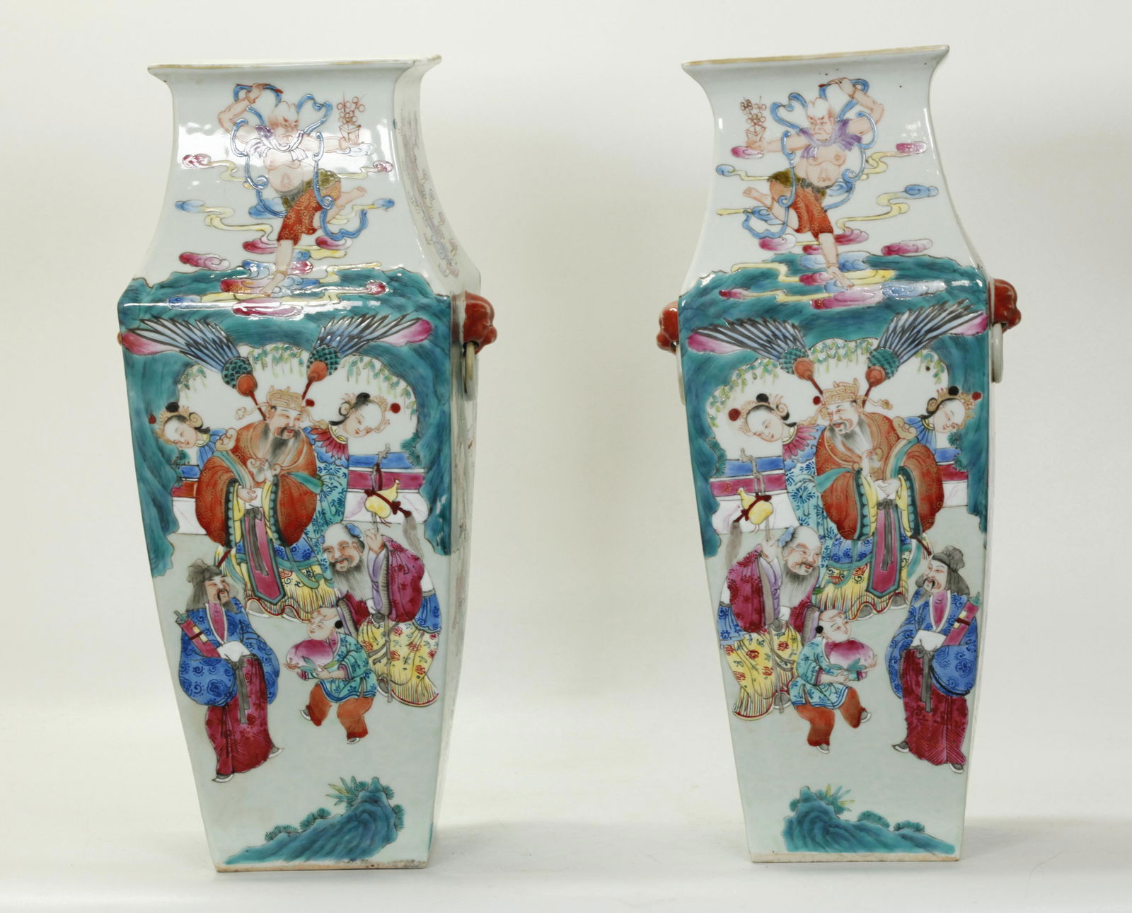 Lg Mirror Pair Chinese Porcelain "Immortals" Vases (1 of 7)