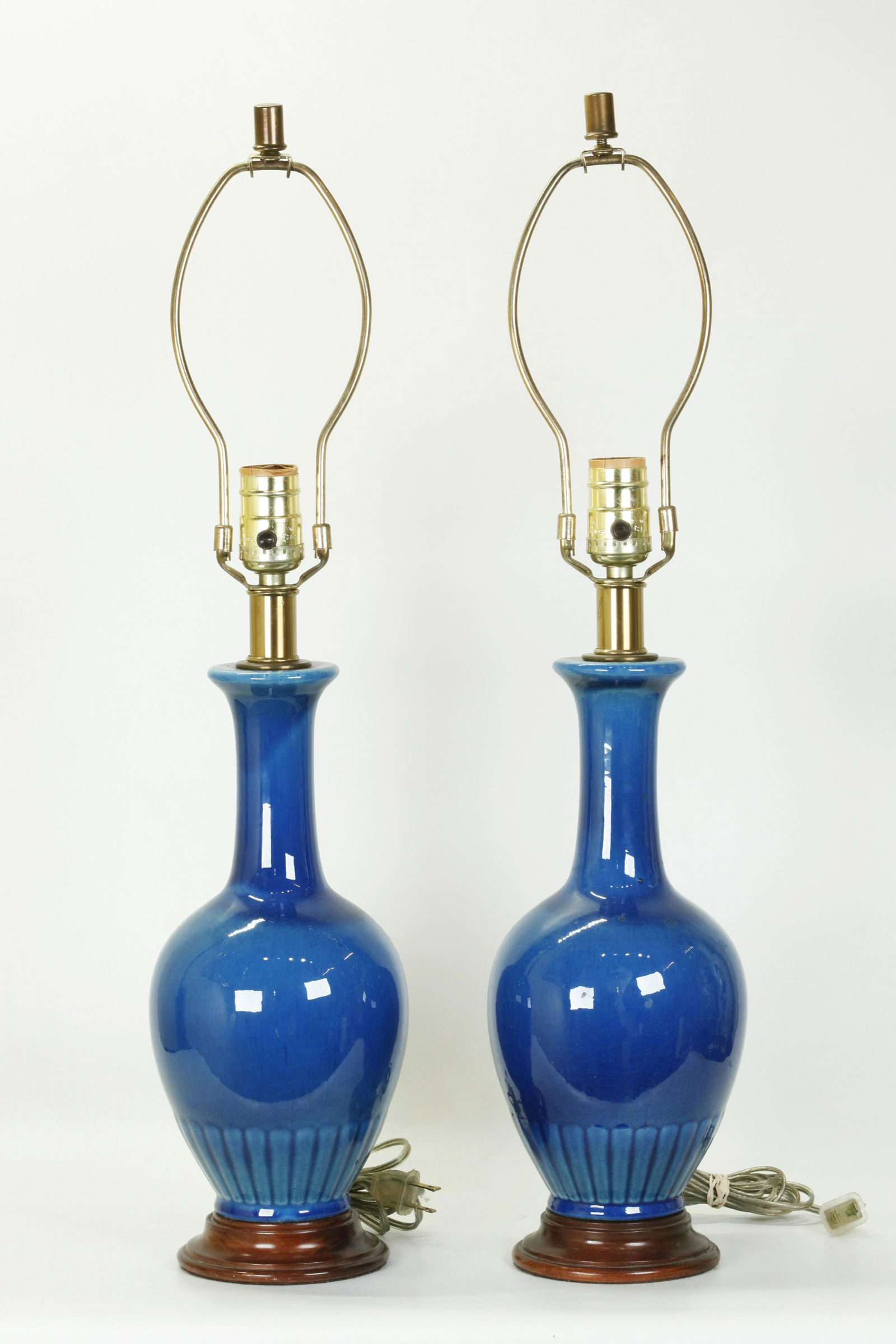 Pair Chinese Monochrome Blue Porcelain Lamps (1 of 5)