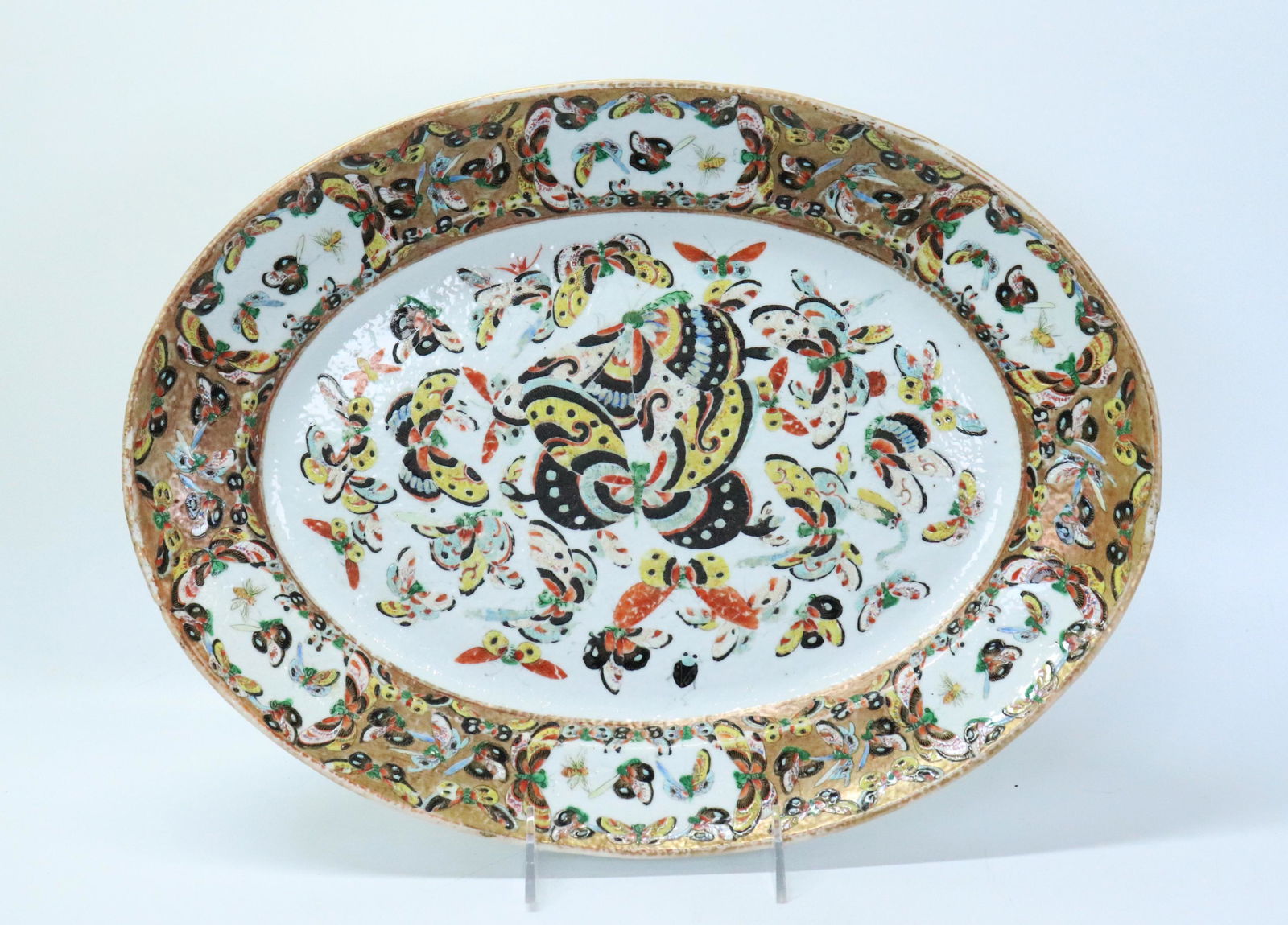 Chinese 19th C 100 Butterfly Porcelain Platter (1 of 4)