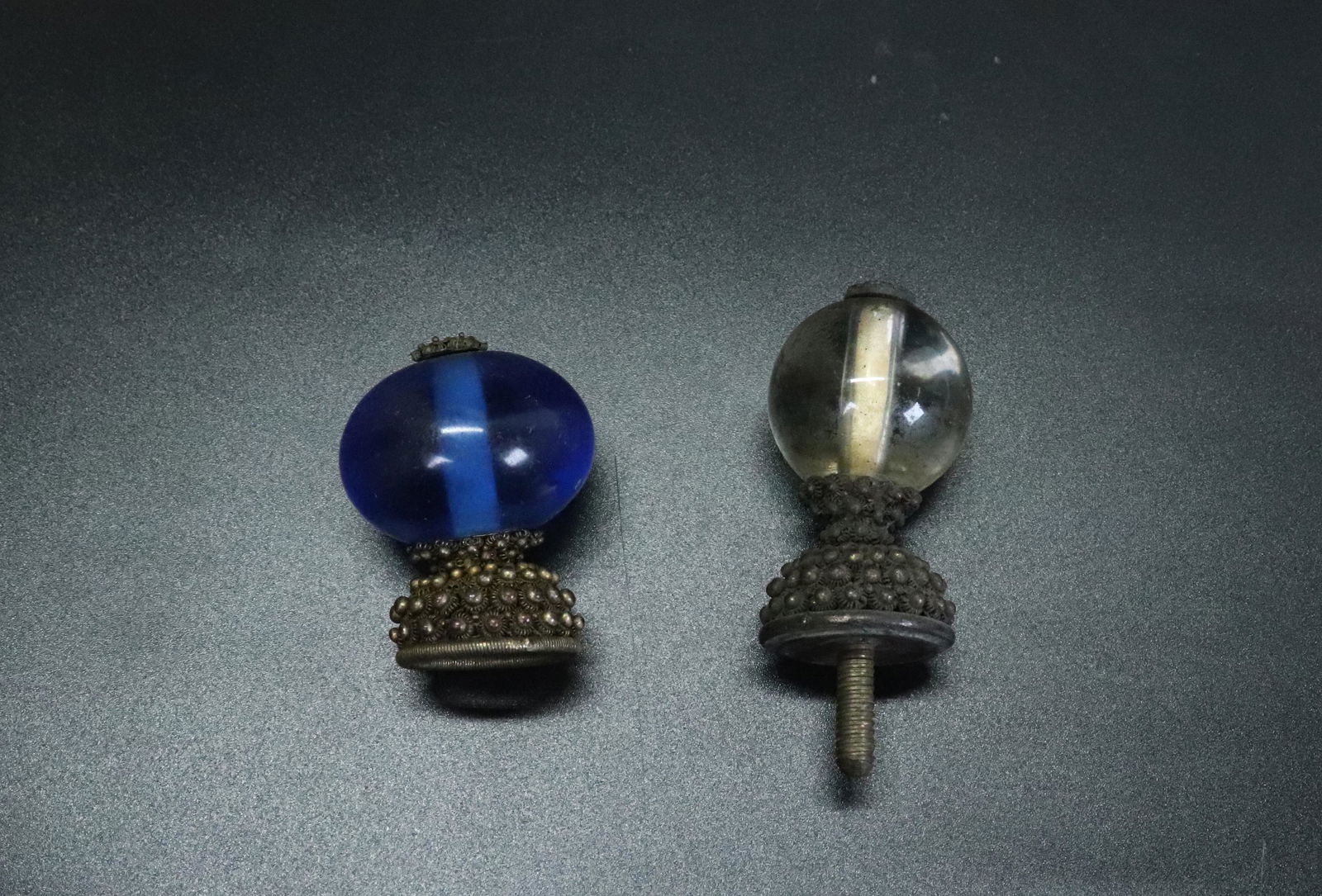 2 Chinese Qing Court Rank Hat Balls; Clear & Blue (1 of 5)