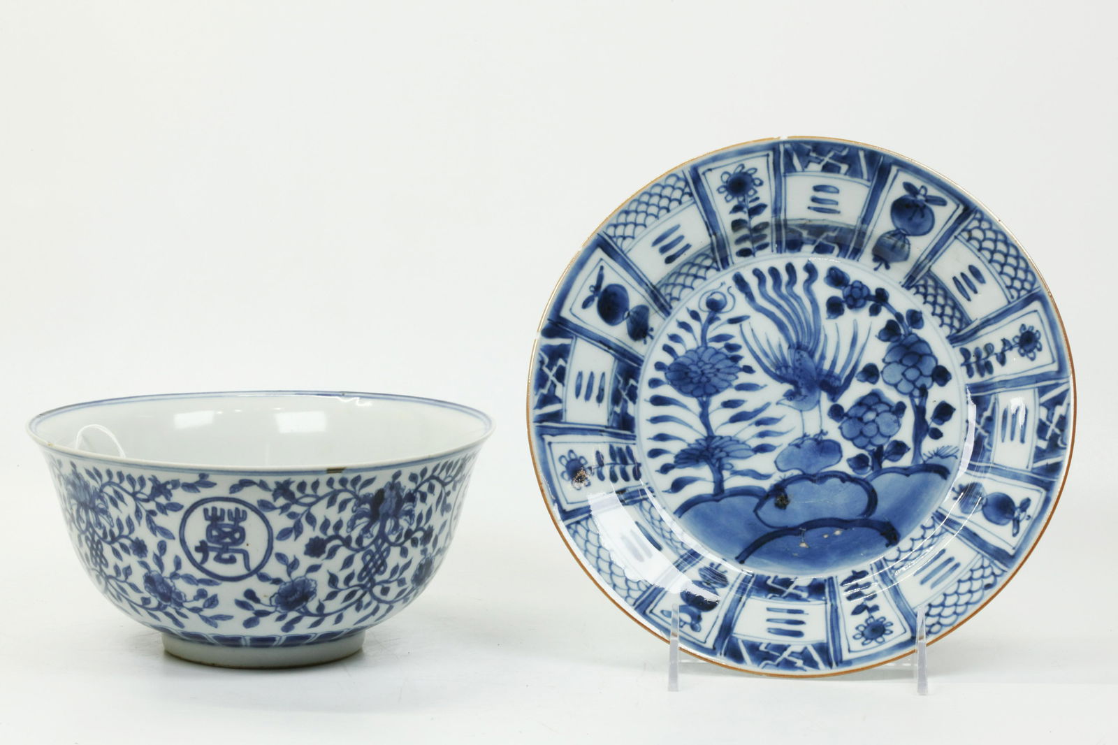 2 Chinese Blue & White Porcelains; Bowl & Plate (1 of 5)