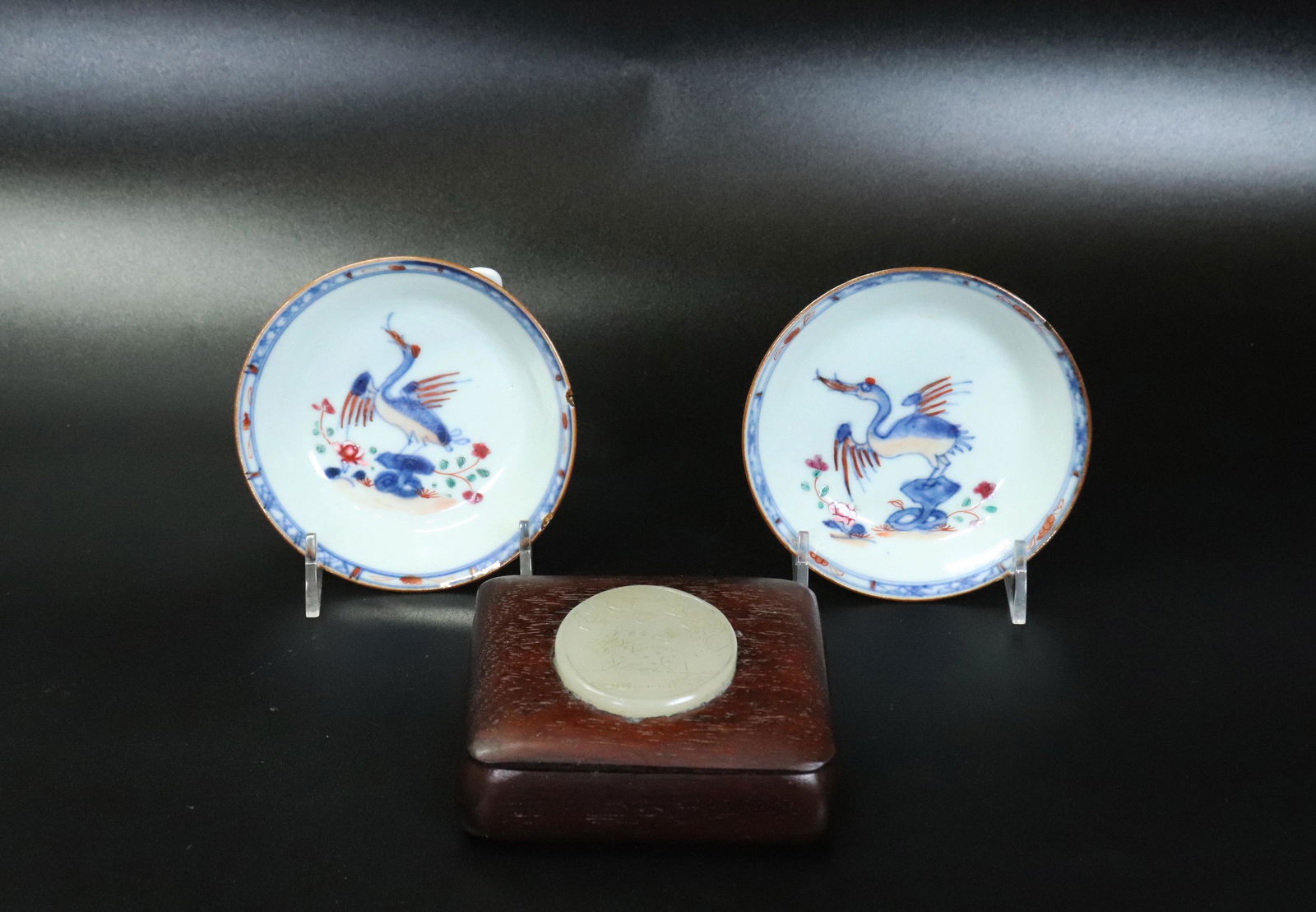 Pr Chinese 18 C Blue Porcelain Bowls, Wood Box (1 of 6)