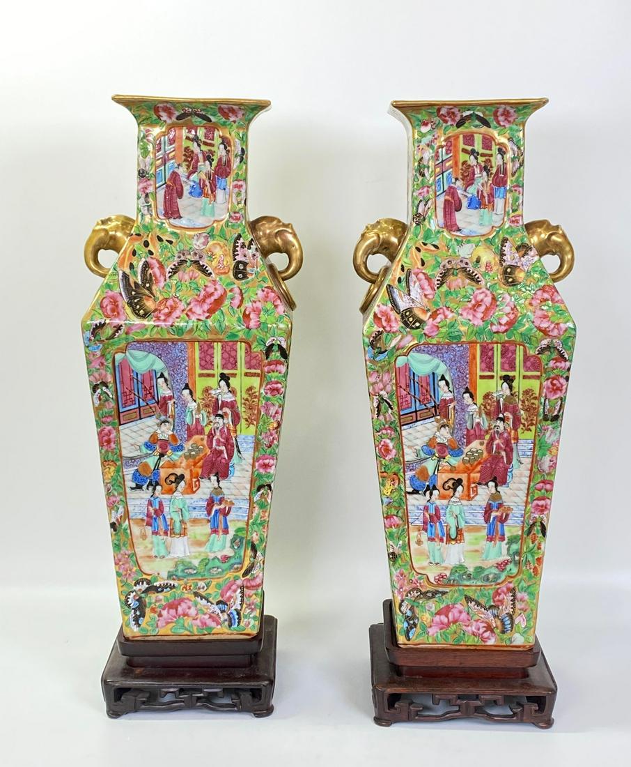Pr Chinese 19th C Rose Mandarin Porcelain Vases (1 of 8)