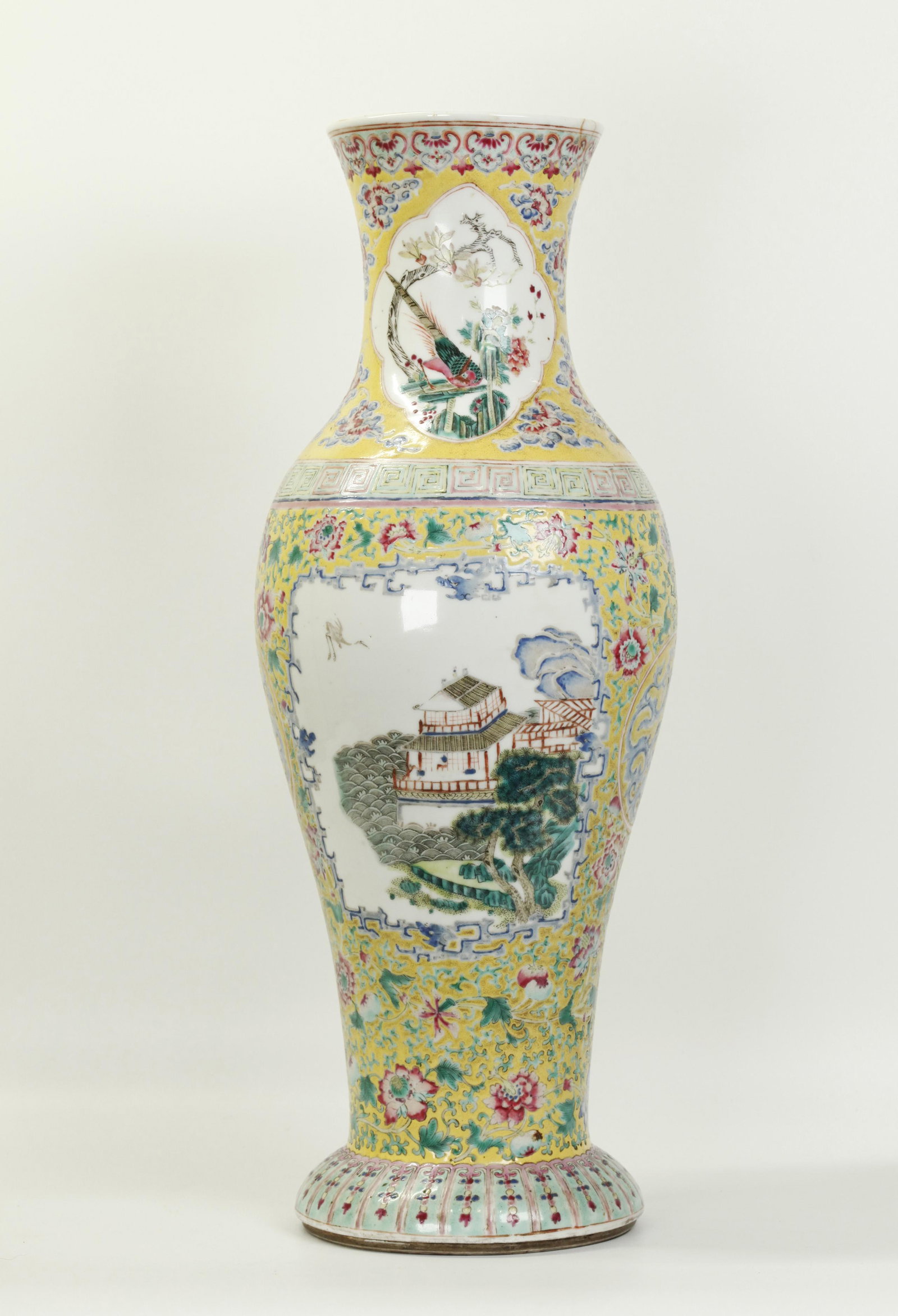 Chinese 19th C Famille Rose Yellow Porcelain Vase (1 of 6)