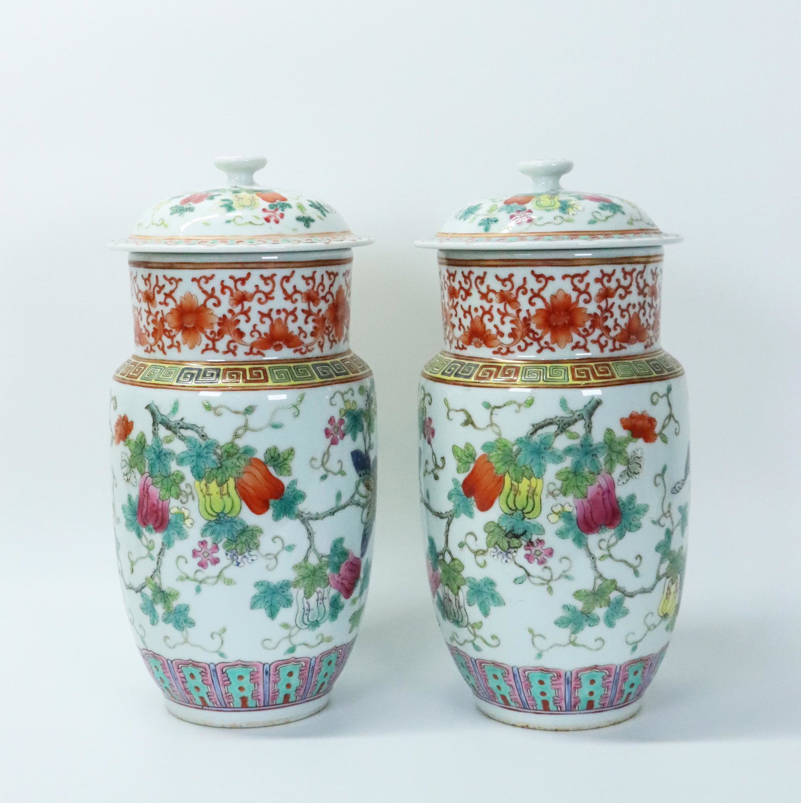 Pr Chinese Famille Rose Enameled Porcelain Jars (1 of 7)