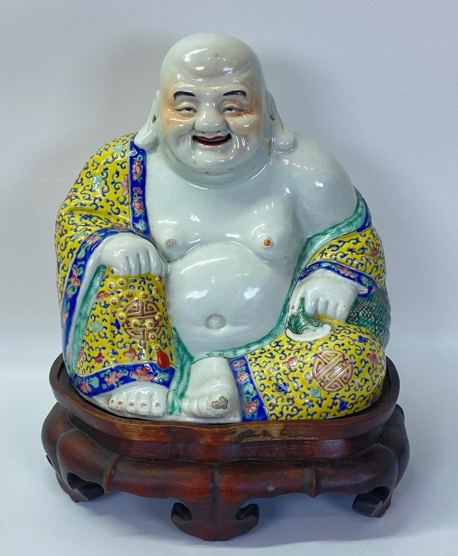 Chinese Porcelain Budai Buddha Wood Stand (1 of 6)