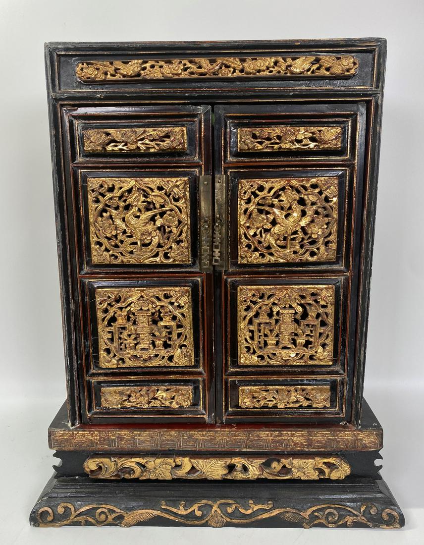 Chinese Qing Gold & Black Lacquer Table Cabinet (1 of 5)