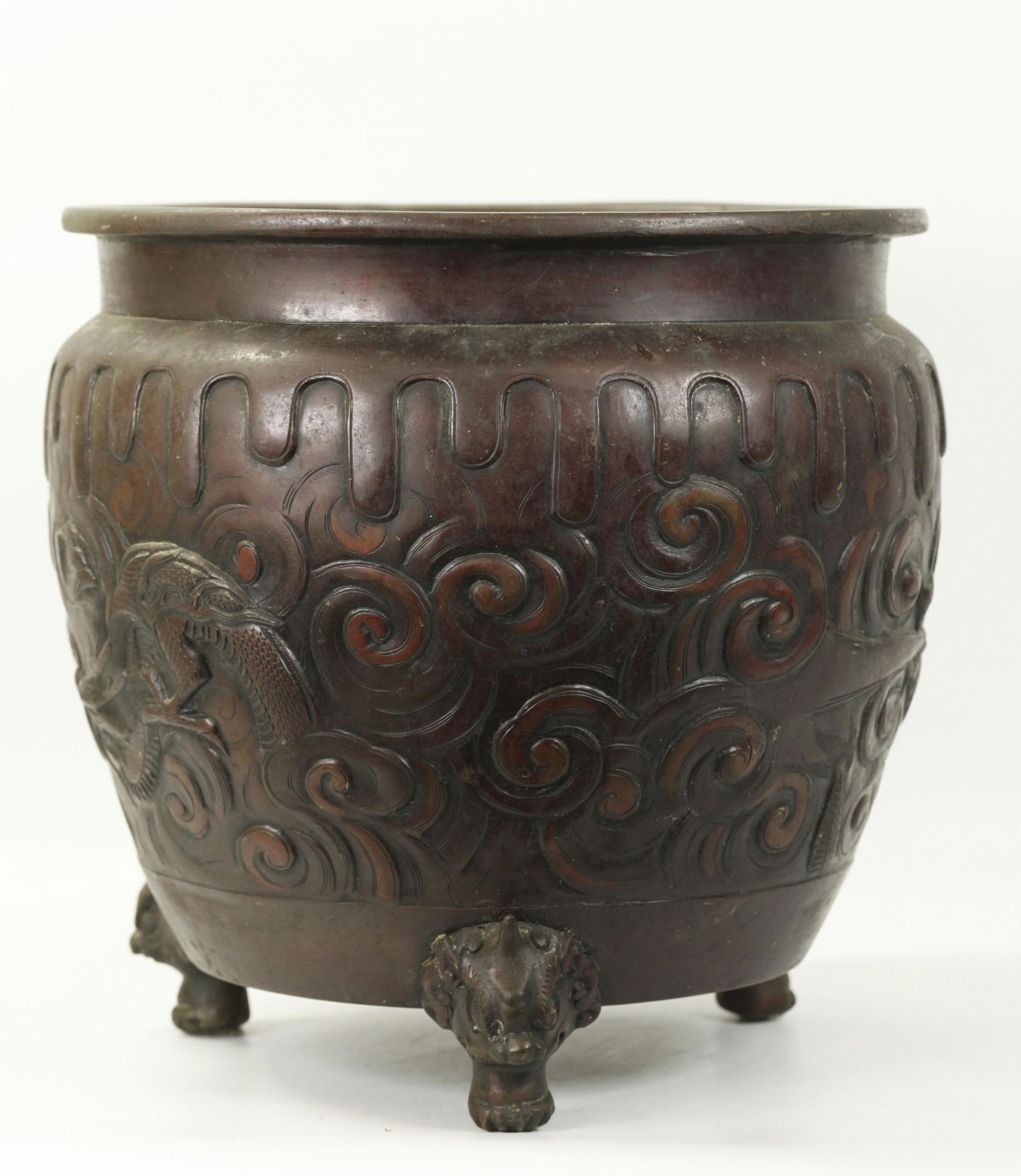 Japanese Bronze Burner Dragon Incised On 3 Feet