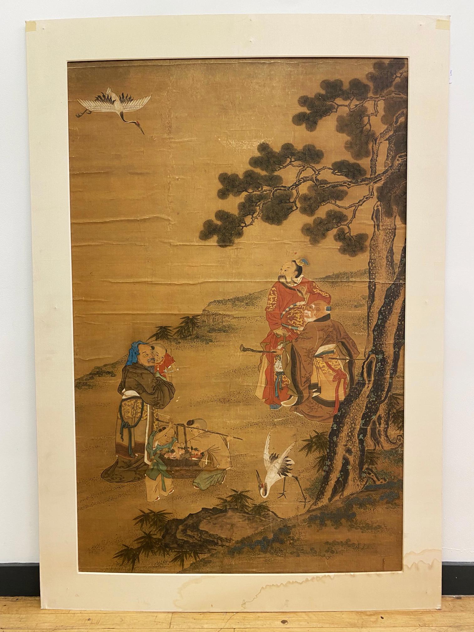 Large Chinese Qing Fu, Lu & Shou Silk Painting (1 of 5)